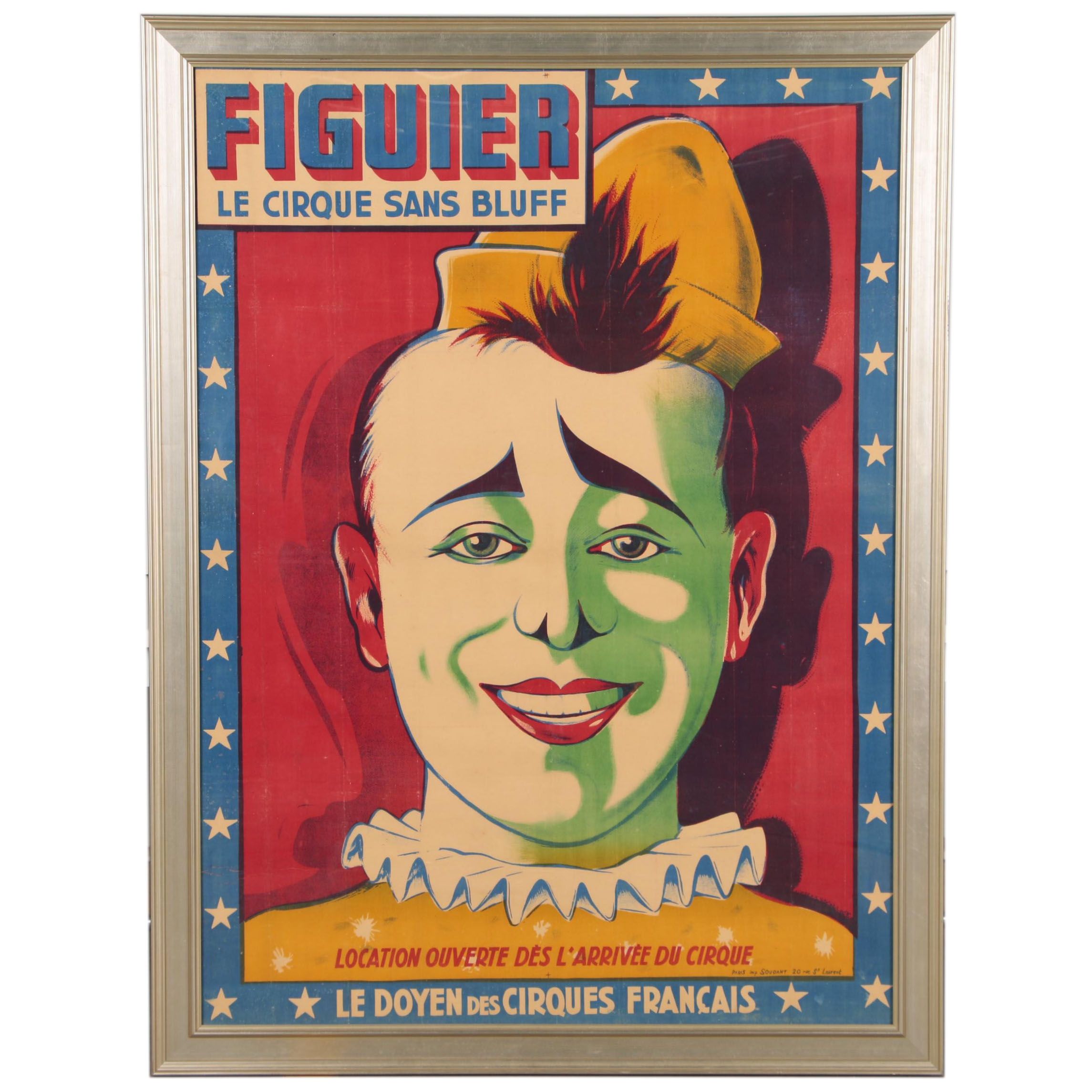 "Figuier: Le Cirque sans Bluff" Lithographic Circus Poster, Mid 20th Century