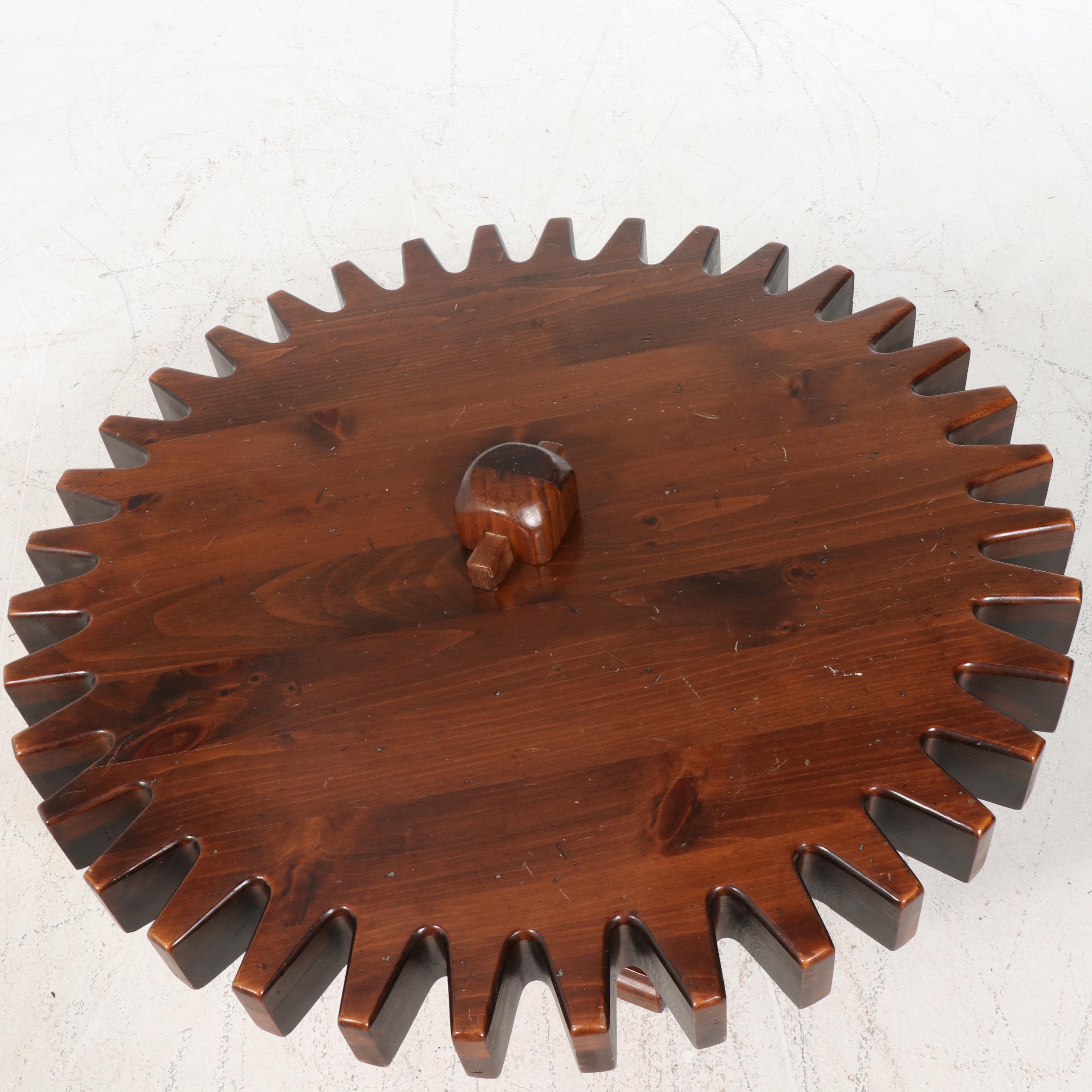 Ethan Allen Rotating Gear Pine Coffee Table, Late 20th Century