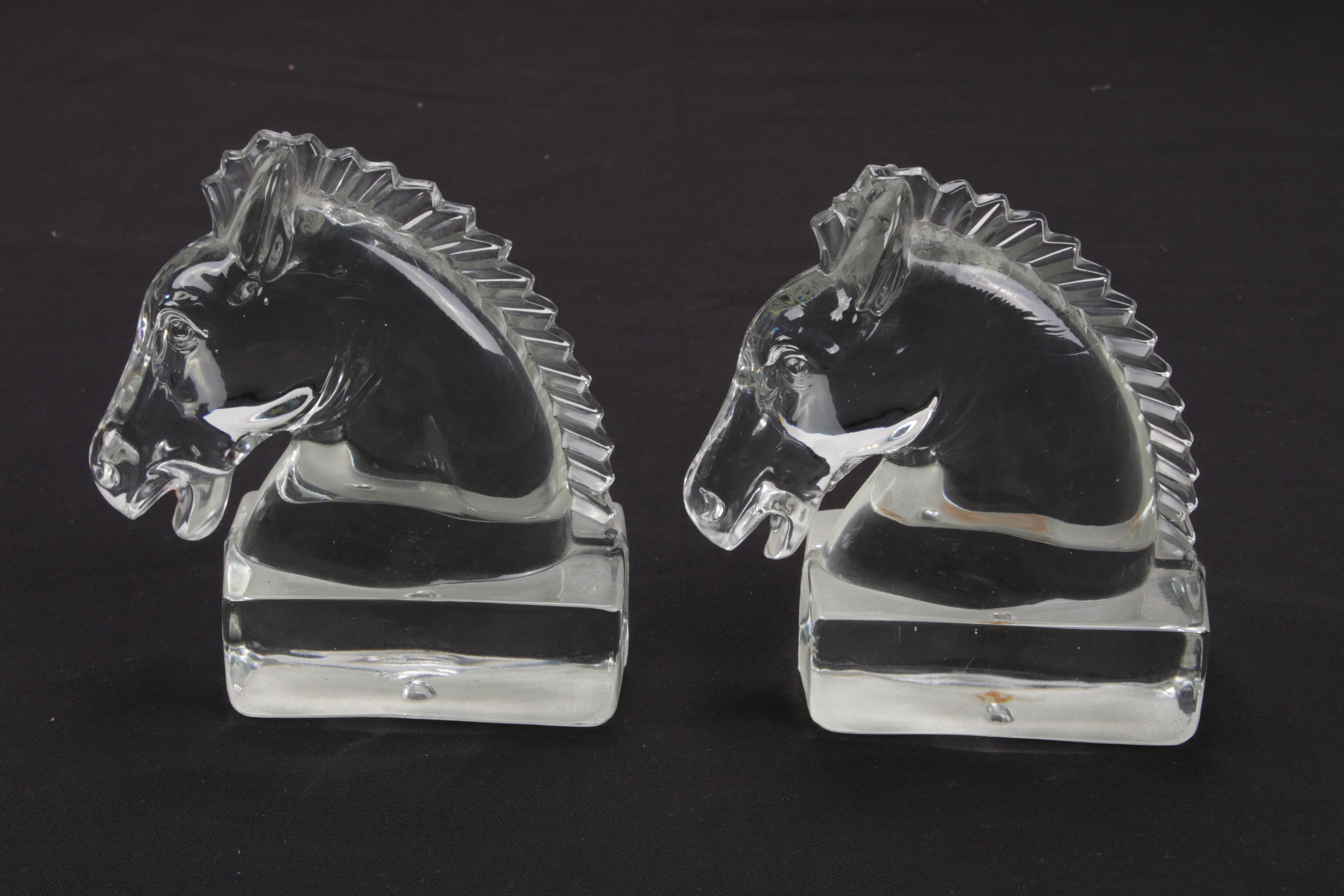 Heisey Leaded Glass Horse Head Bookends