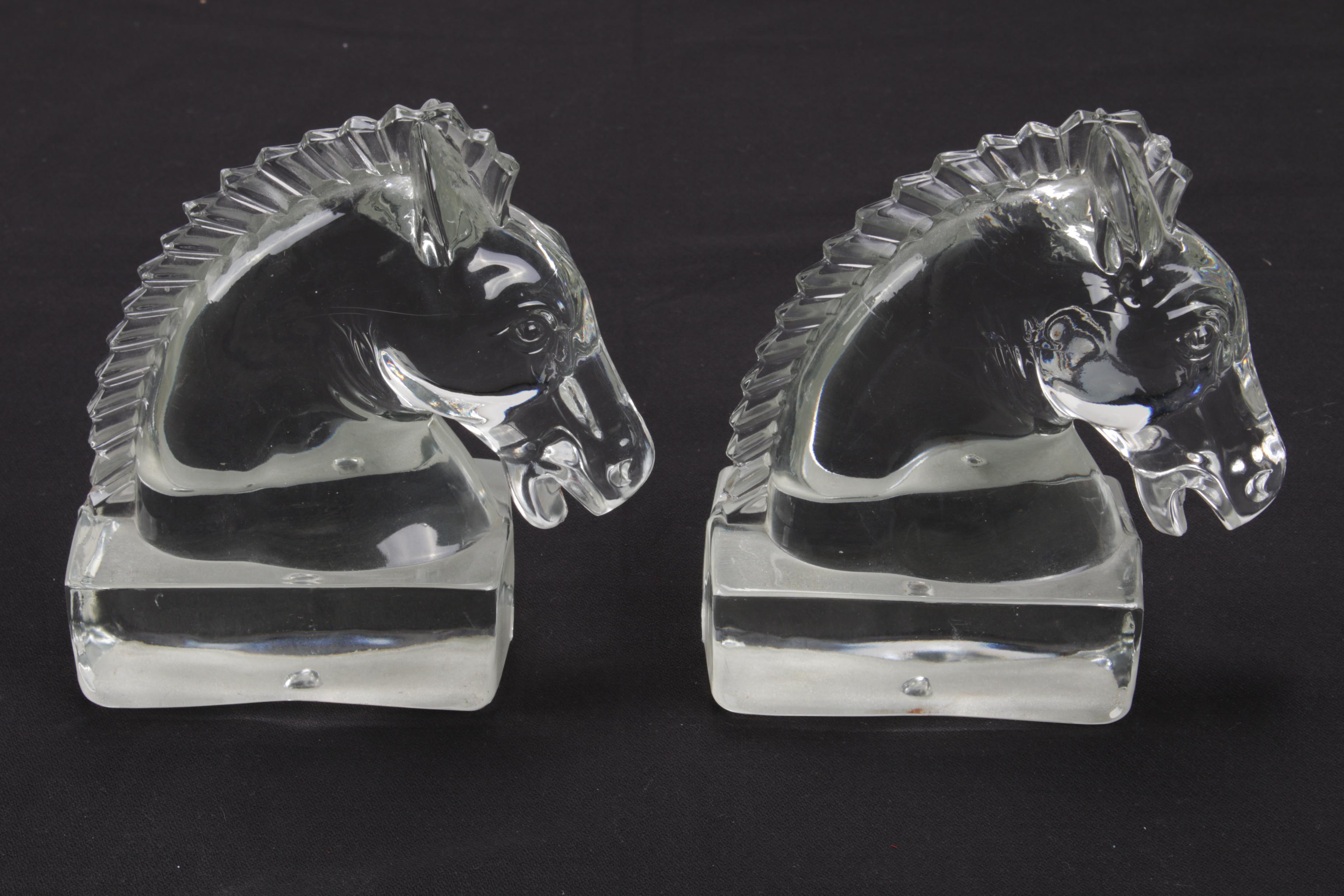 Heisey Leaded Glass Horse Head Bookends