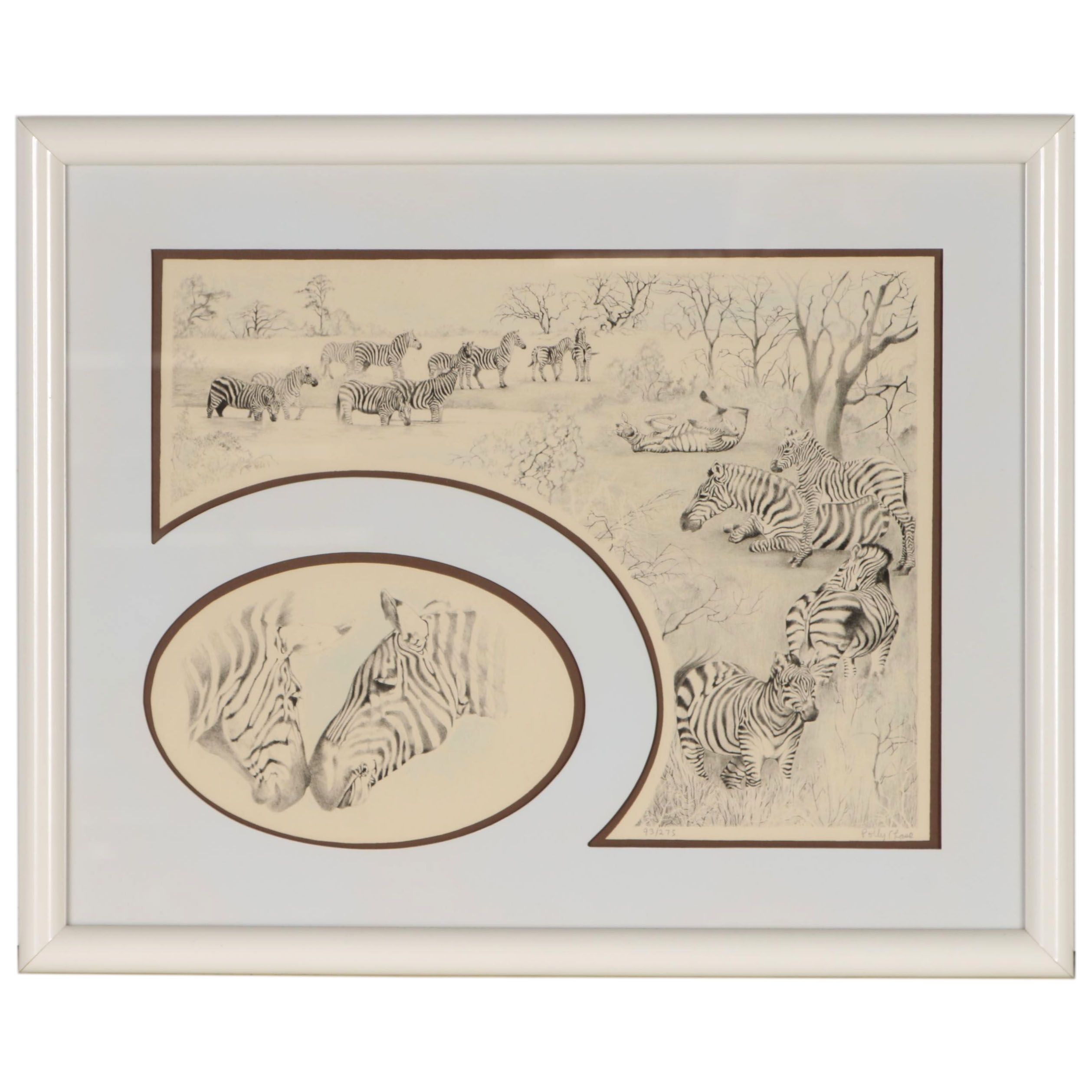 Polly Chase Lithograph of Zebras