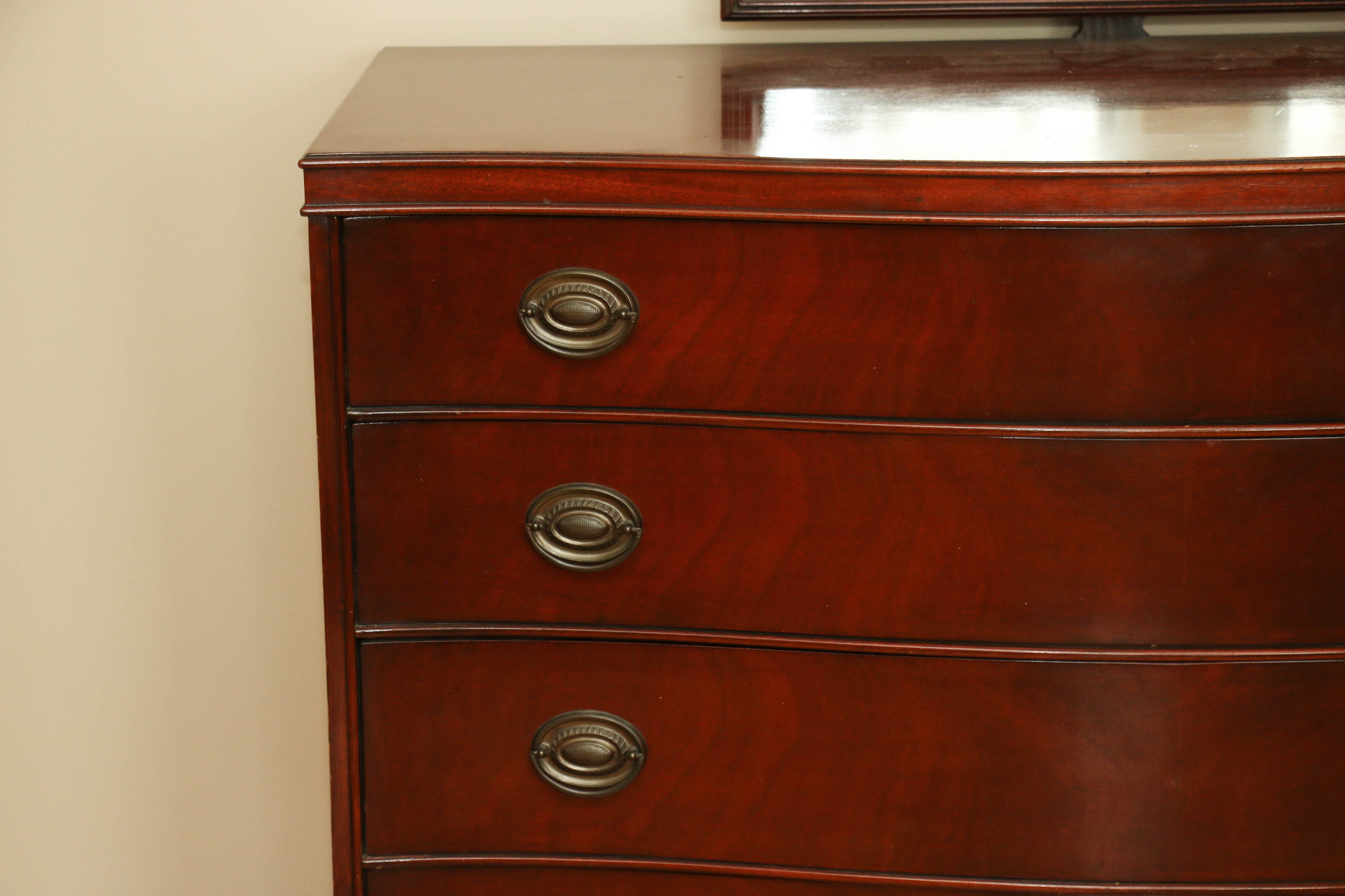 Morganton Furniture Co. Bow Front Dresser and Mirror, Mid-20th Century