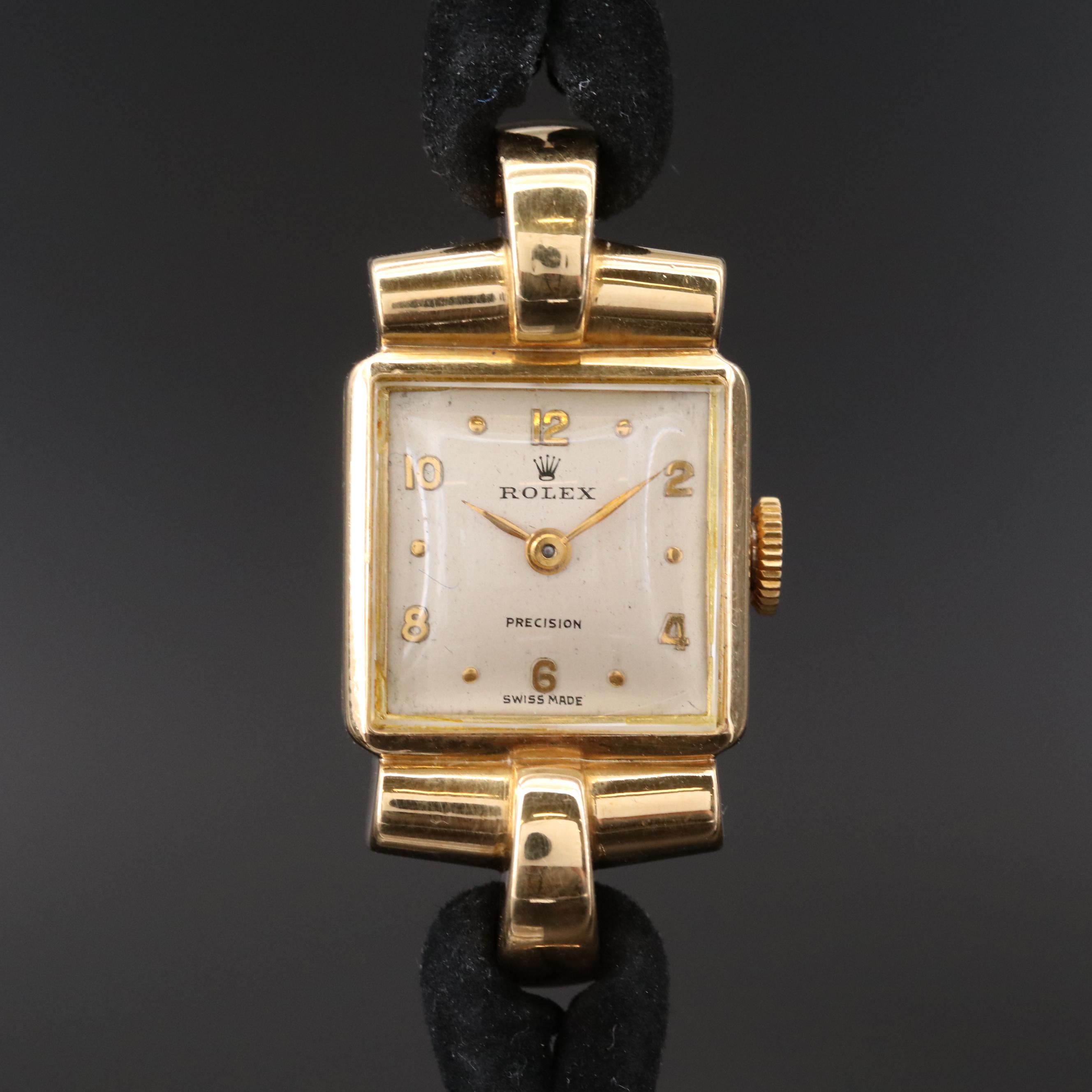 Rolex Precision 18K Gold Stem Wind Watch, Vintage