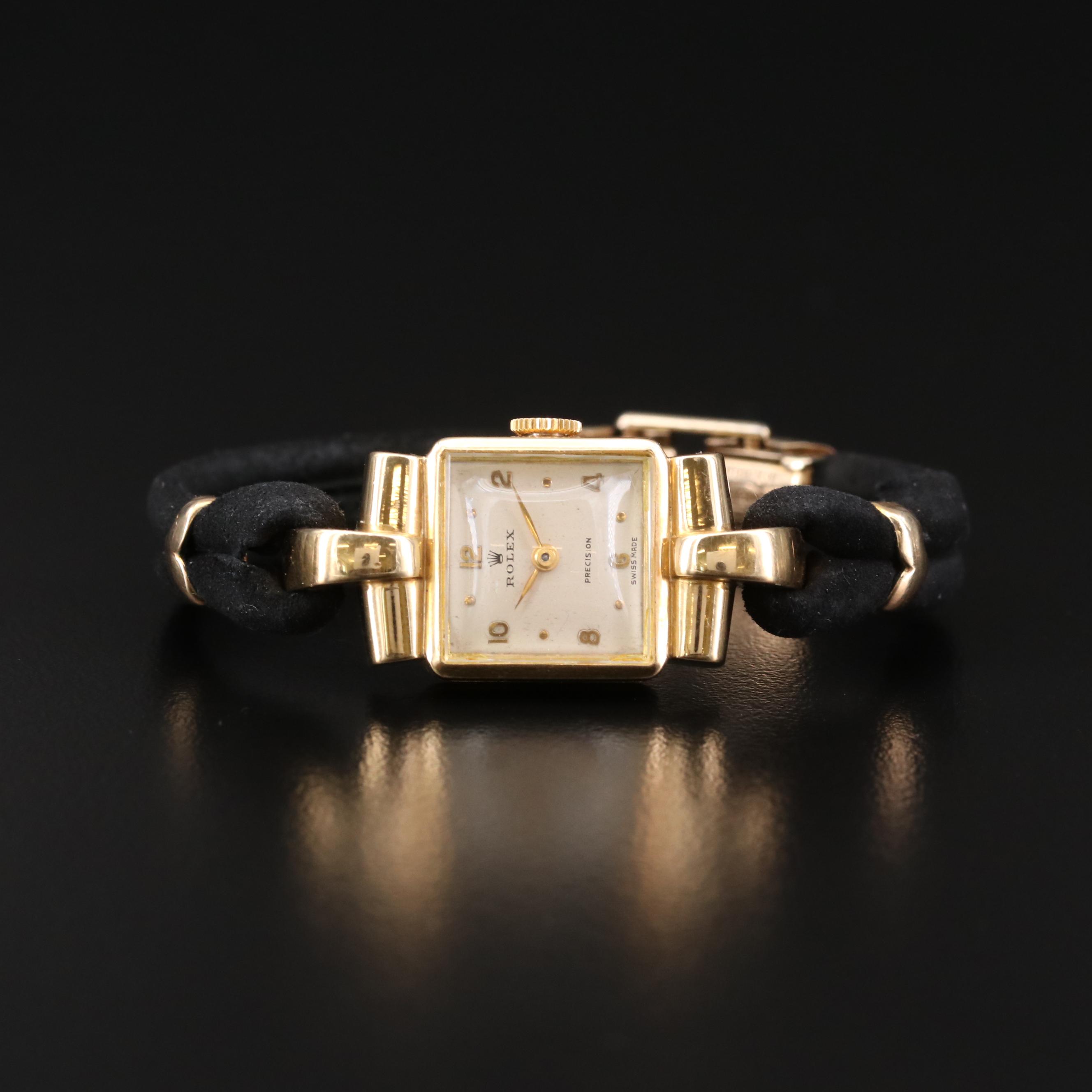 Rolex Precision 18K Gold Stem Wind Watch, Vintage