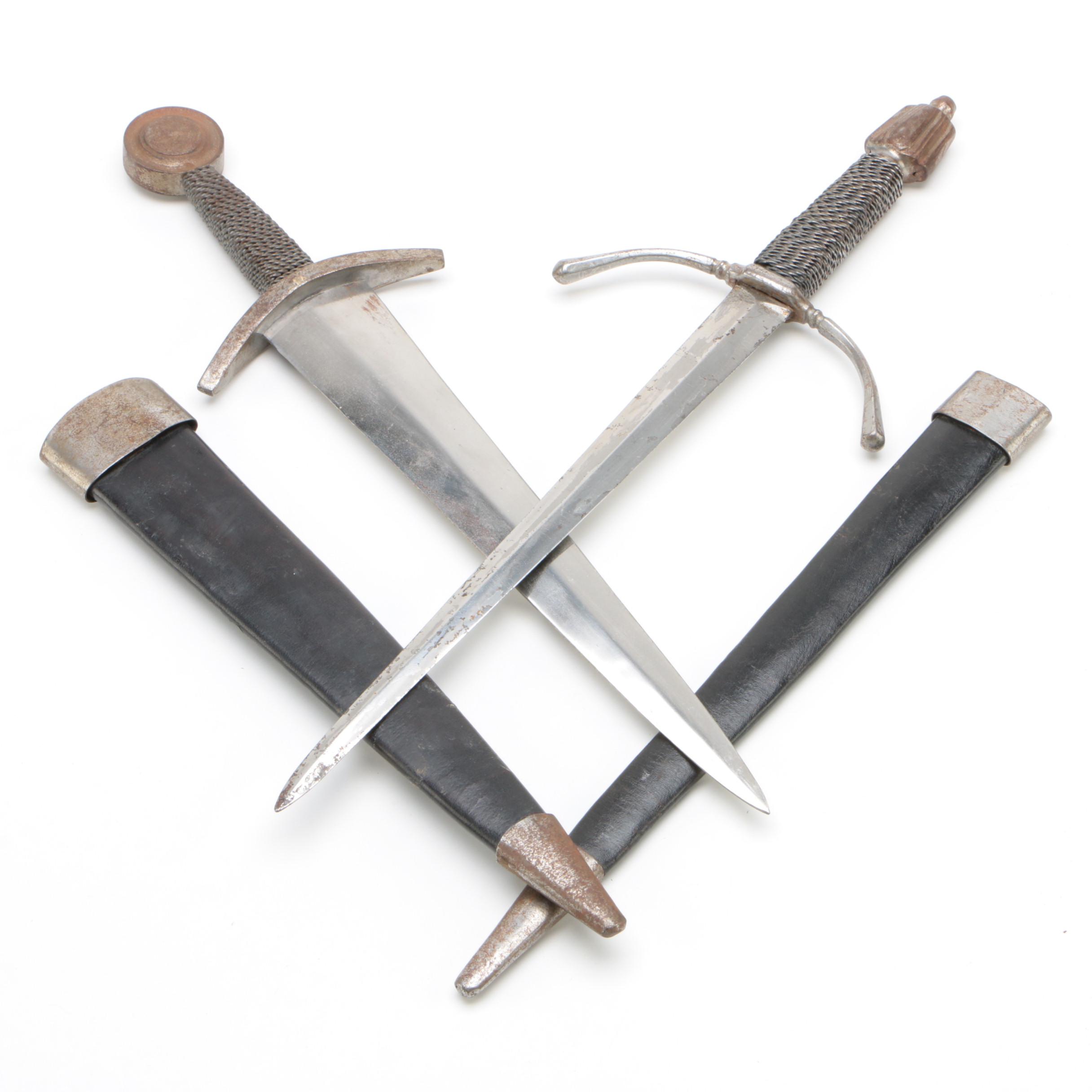 French Medieval Replica Dagger or Short Swords with Wired Hilts and Scabbards