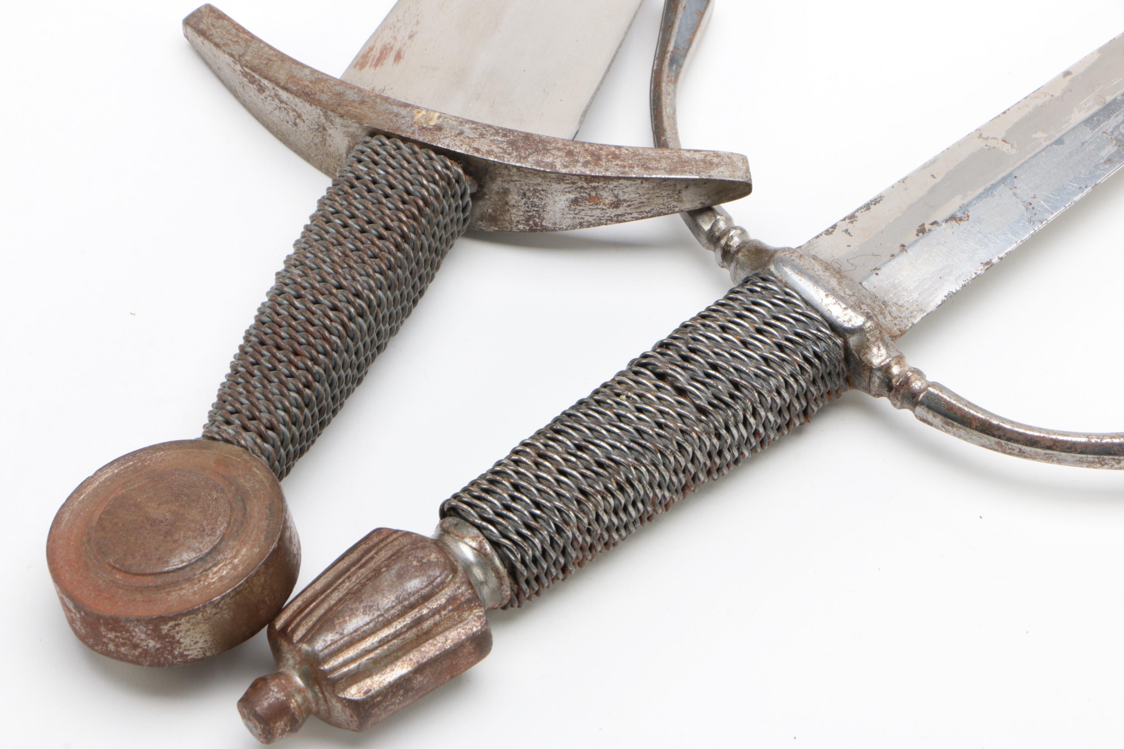 French Medieval Replica Dagger or Short Swords with Wired Hilts and Scabbards