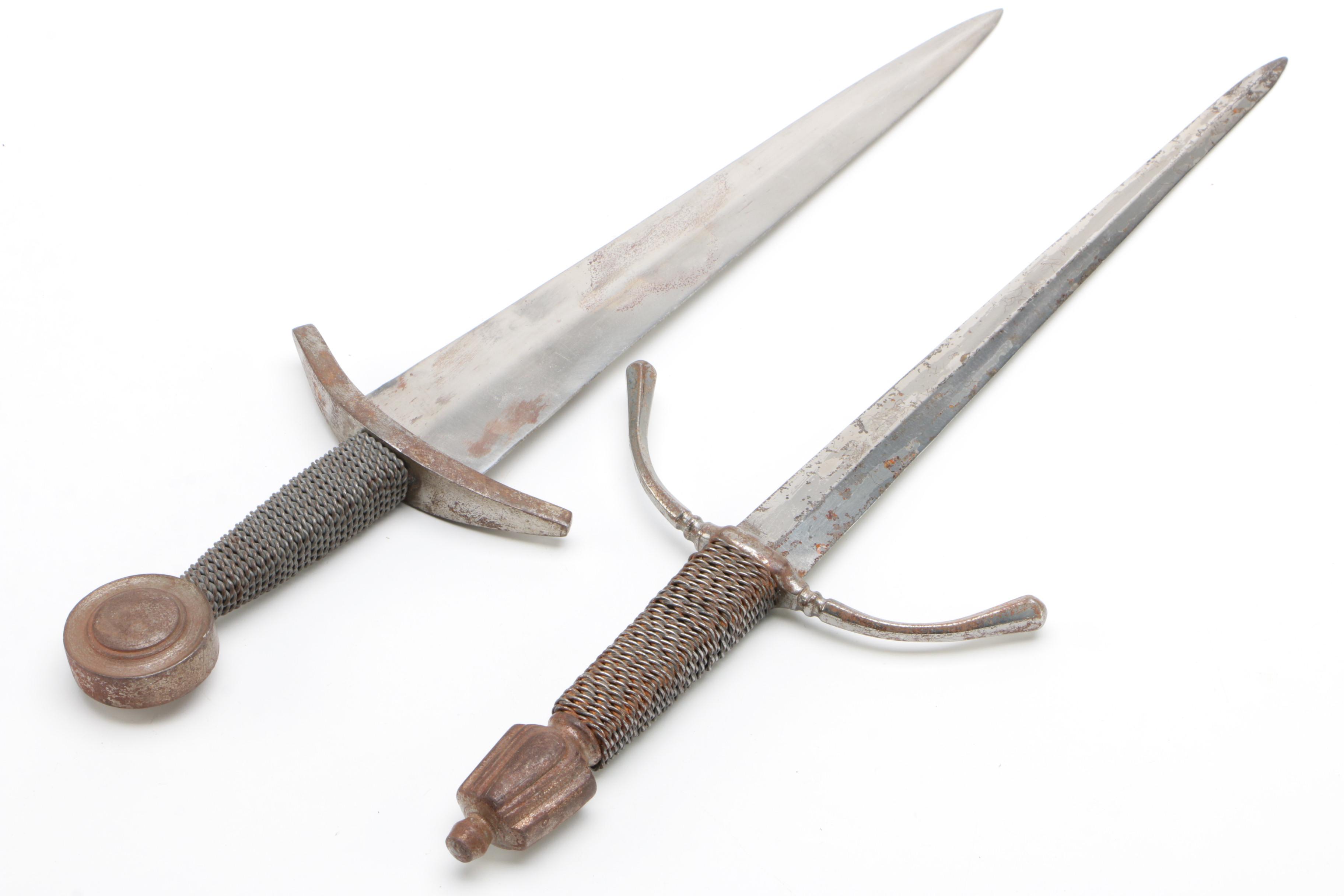 French Medieval Replica Dagger or Short Swords with Wired Hilts and Scabbards