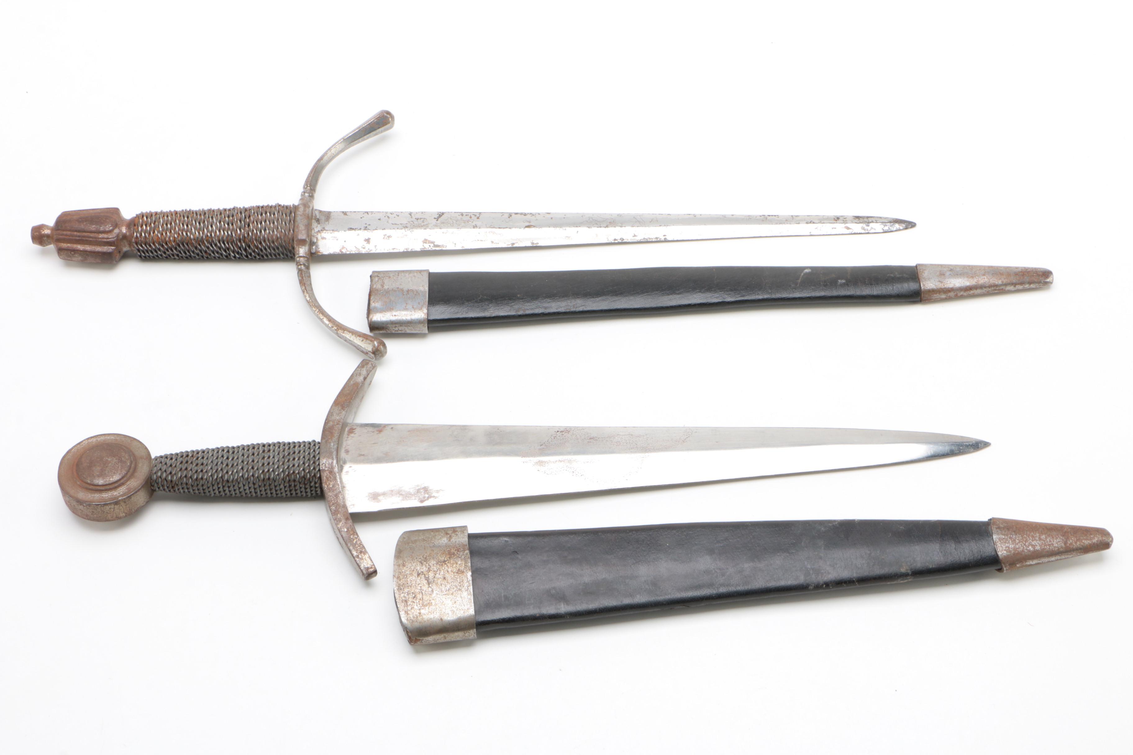 French Medieval Replica Dagger or Short Swords with Wired Hilts and Scabbards