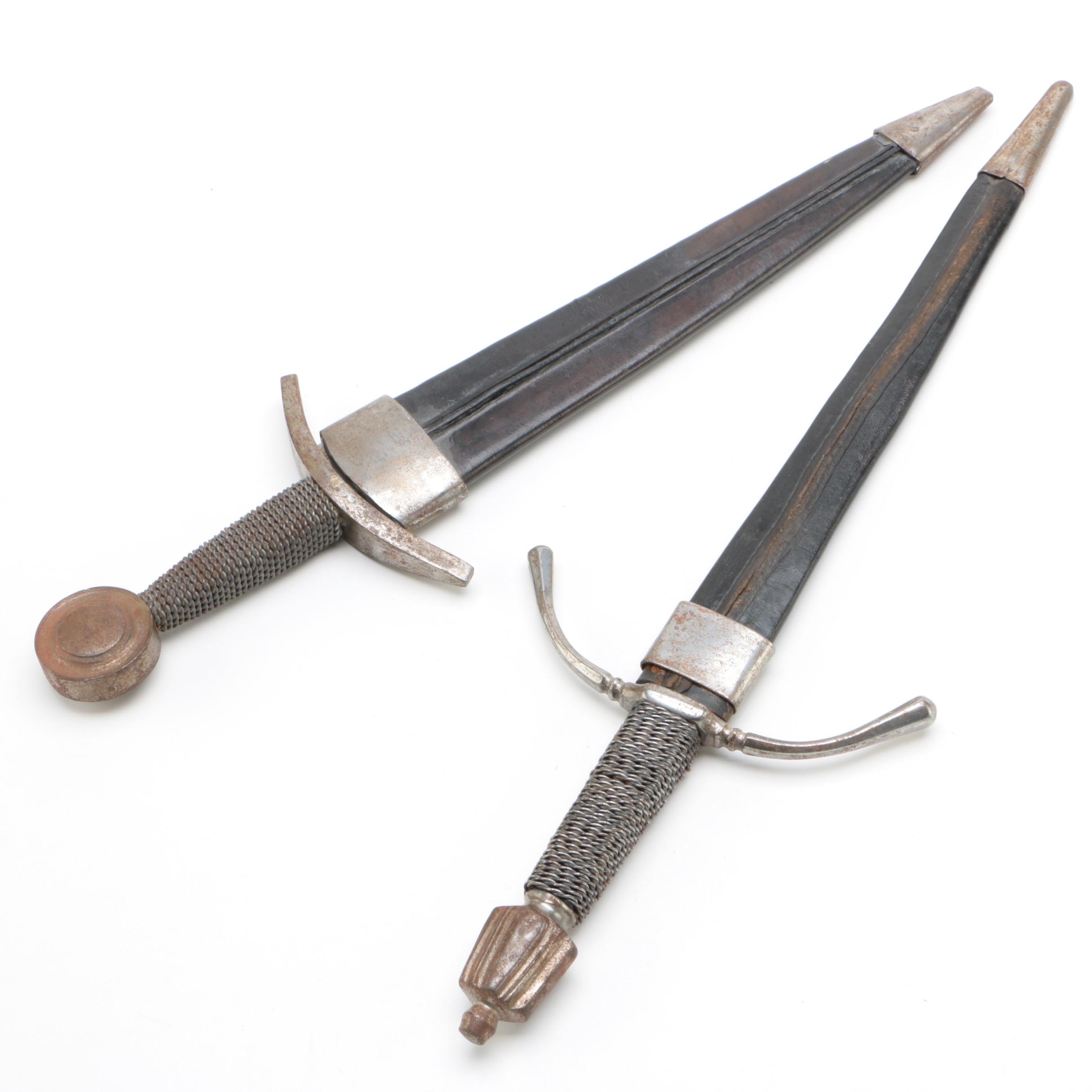 French Medieval Replica Dagger or Short Swords with Wired Hilts and Scabbards