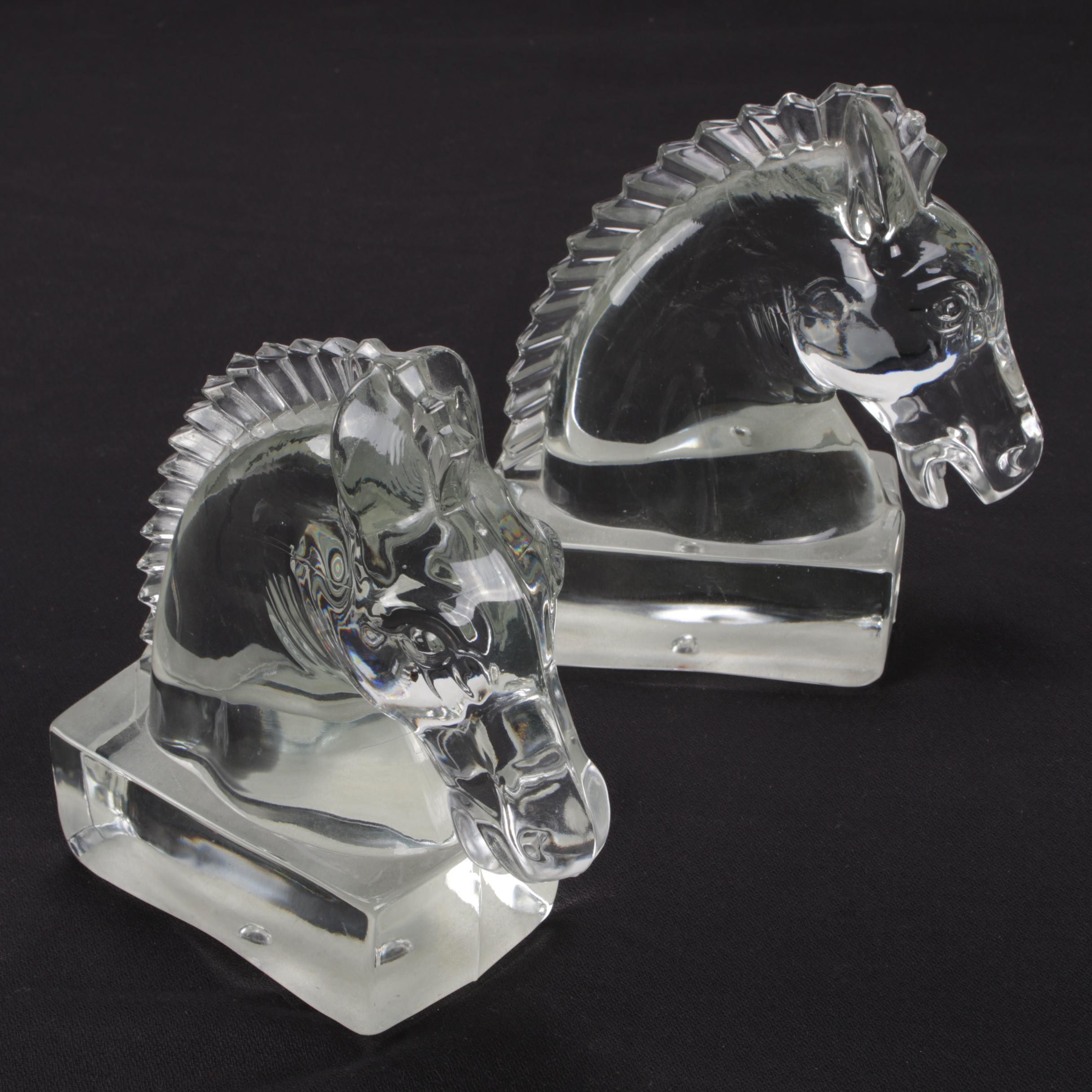 Heisey Leaded Glass Horse Head Bookends