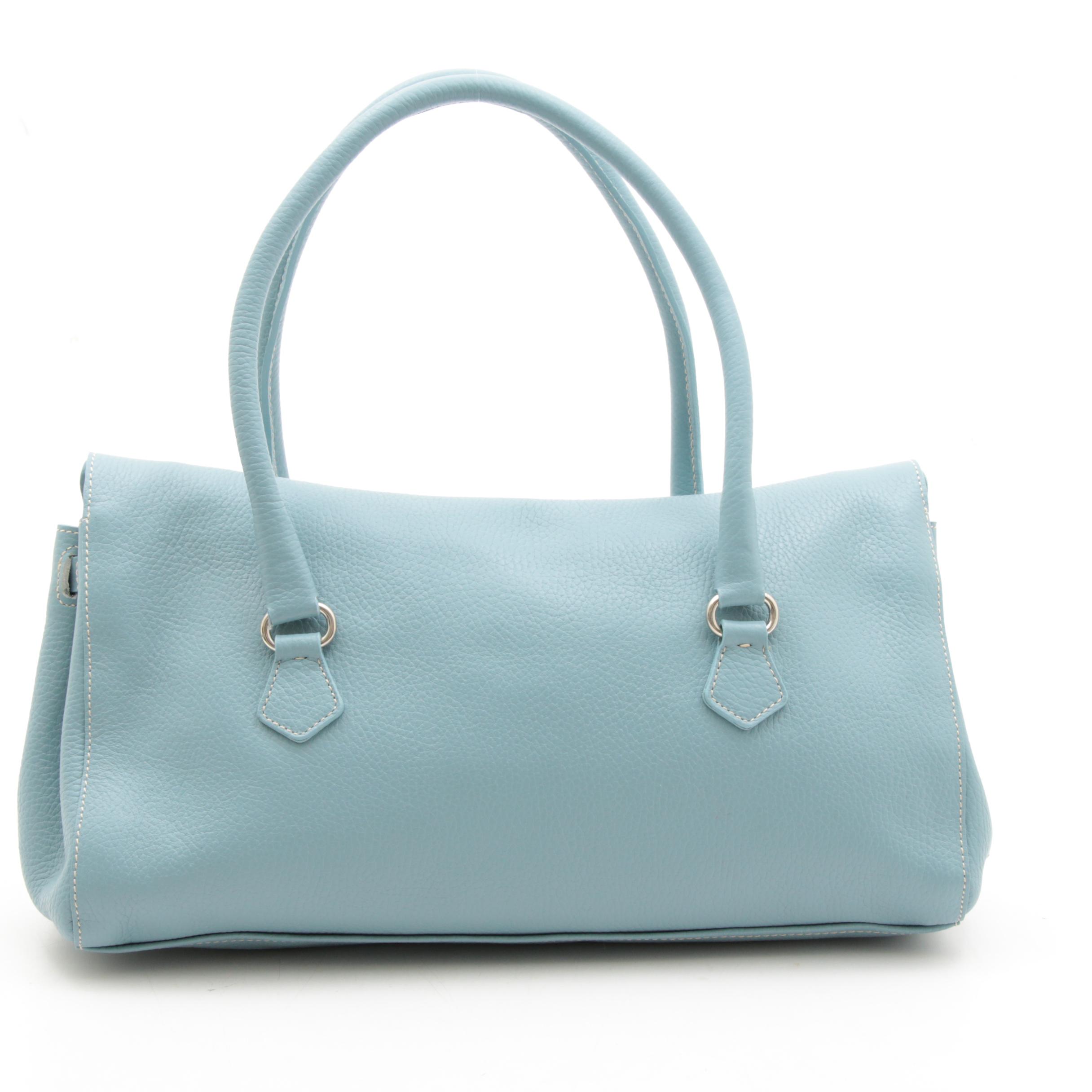 Prada Light Blue Vitello Daino Leather Barrel Top Handle Bag