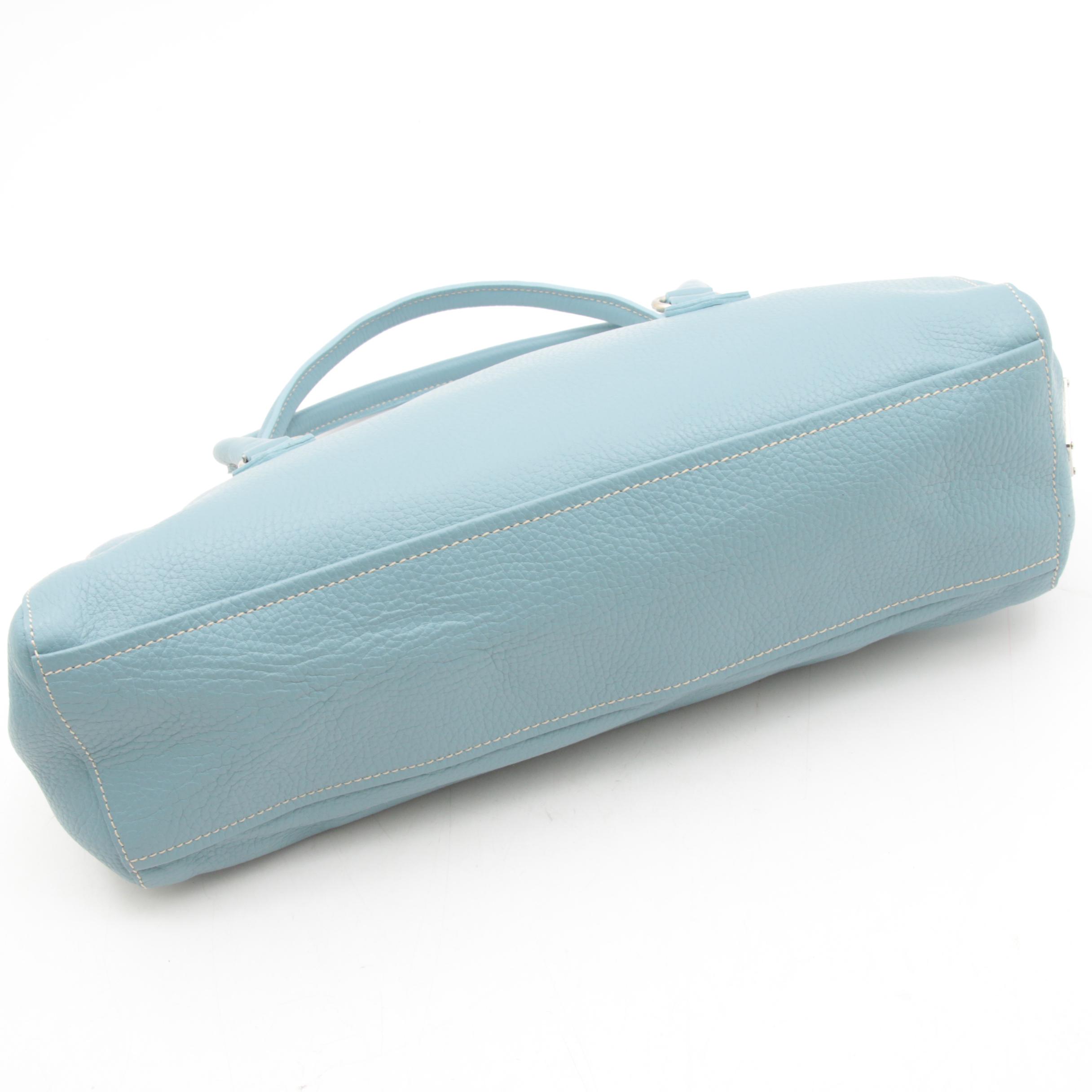 Prada Light Blue Vitello Daino Leather Barrel Top Handle Bag