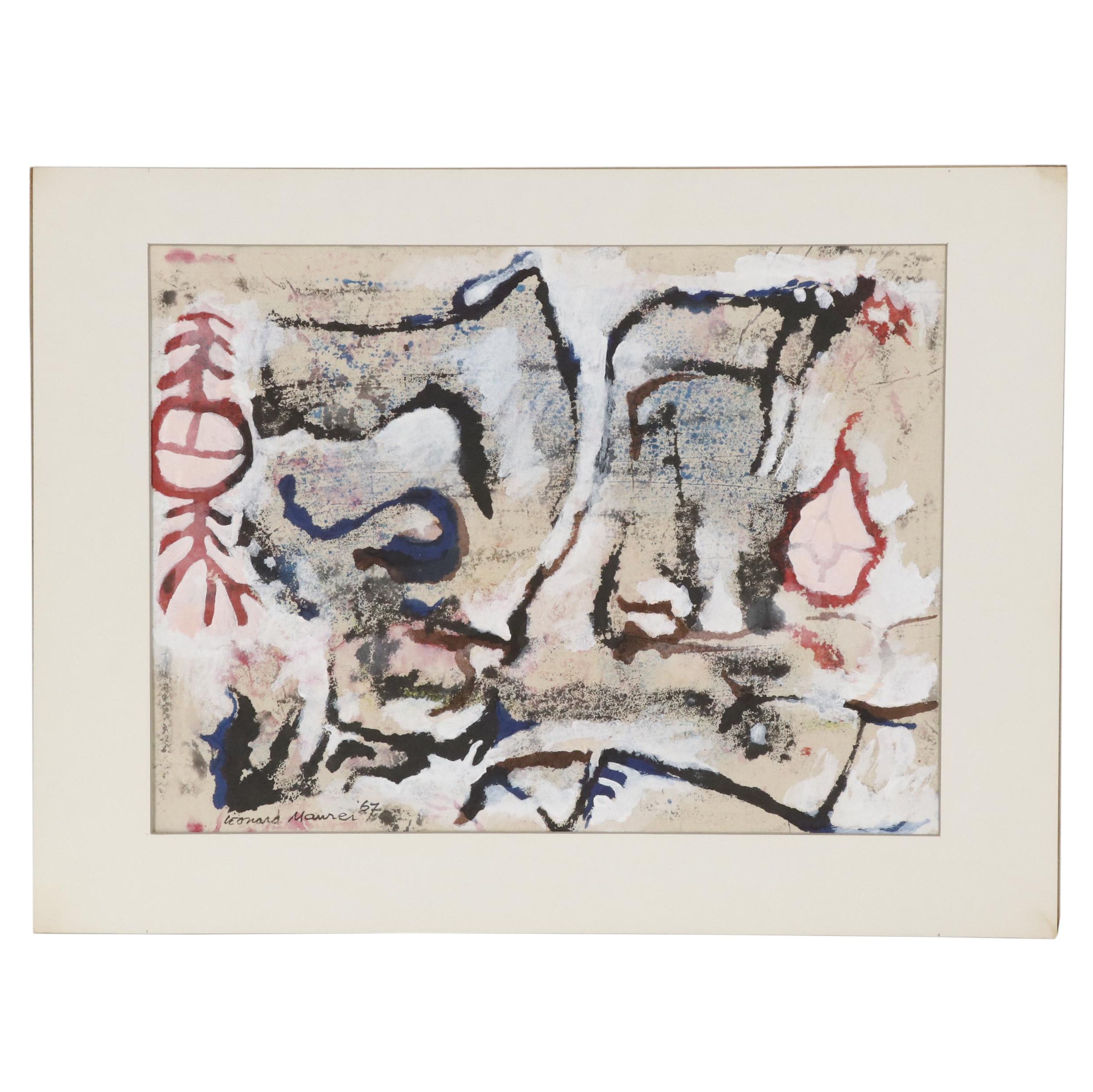 Leonard Maurer Mixed Media Painting "Beginnings", 1967