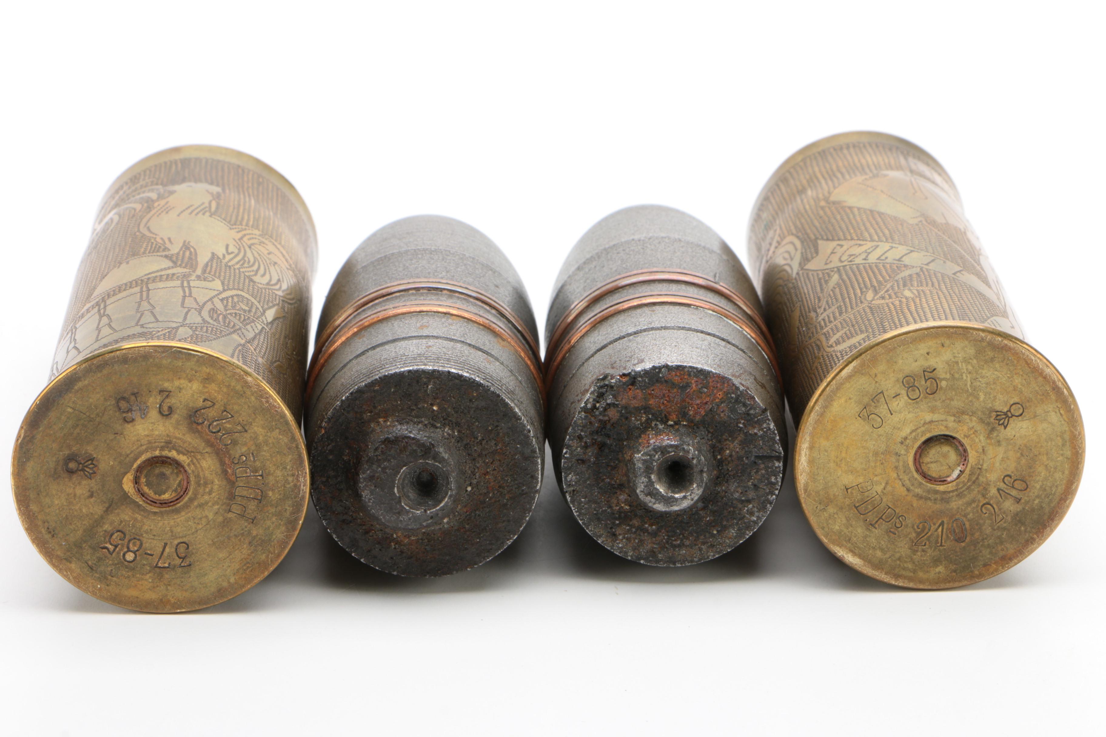 French World War I Trench Art 37mm Shells and Projectiles, 1917