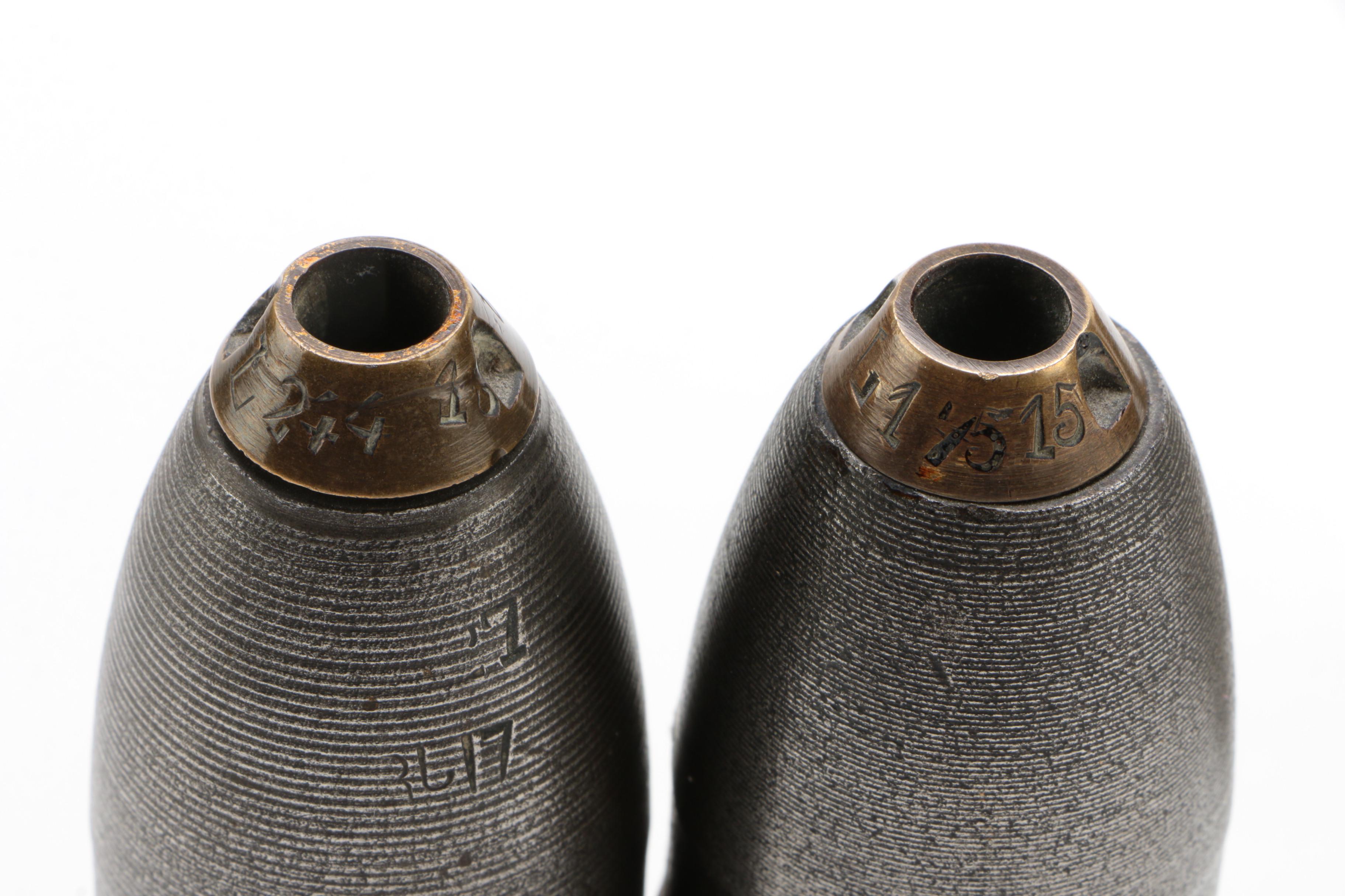 French World War I Trench Art 37mm Shells and Projectiles, 1917