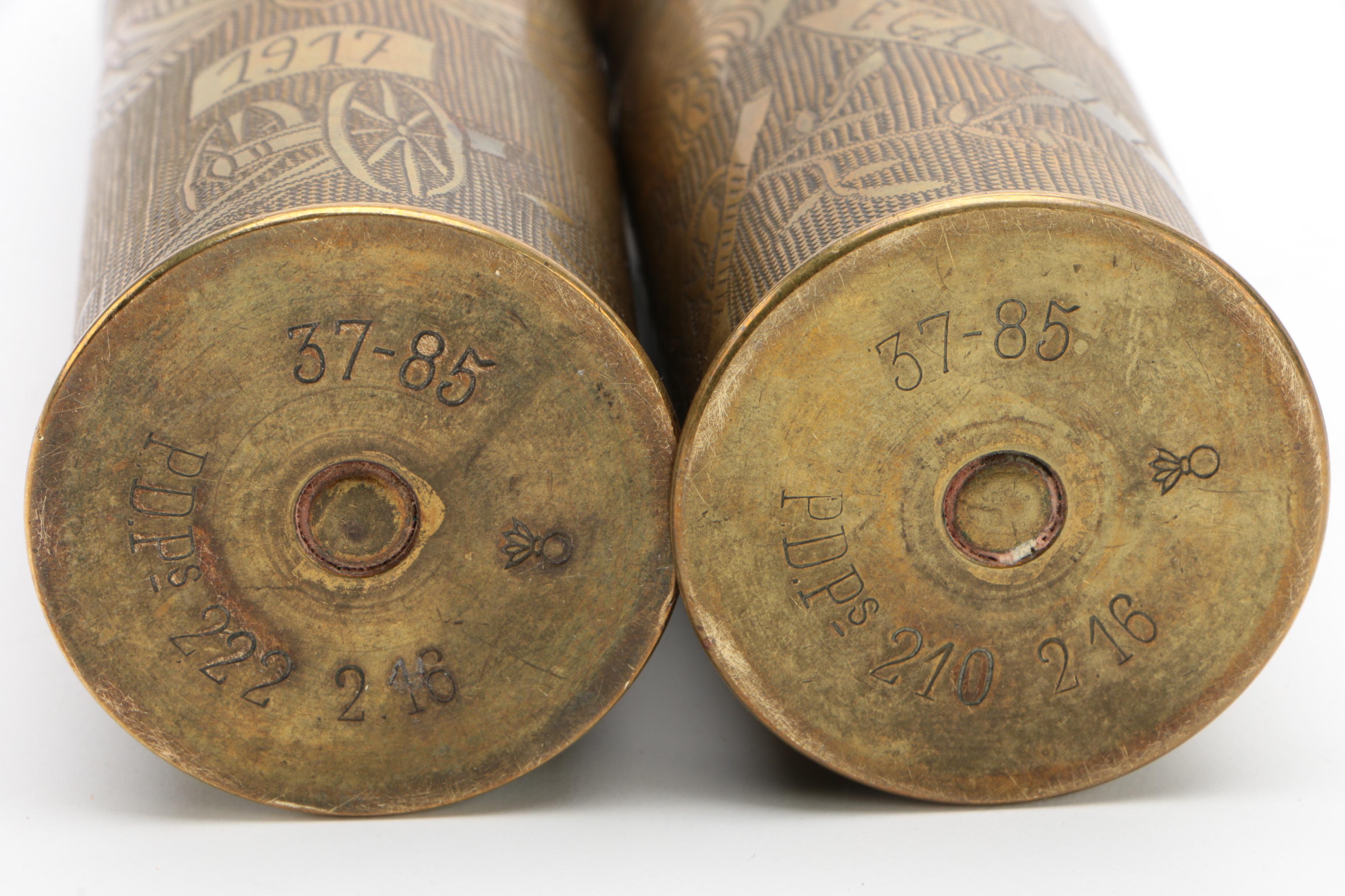 French World War I Trench Art 37mm Shells and Projectiles, 1917