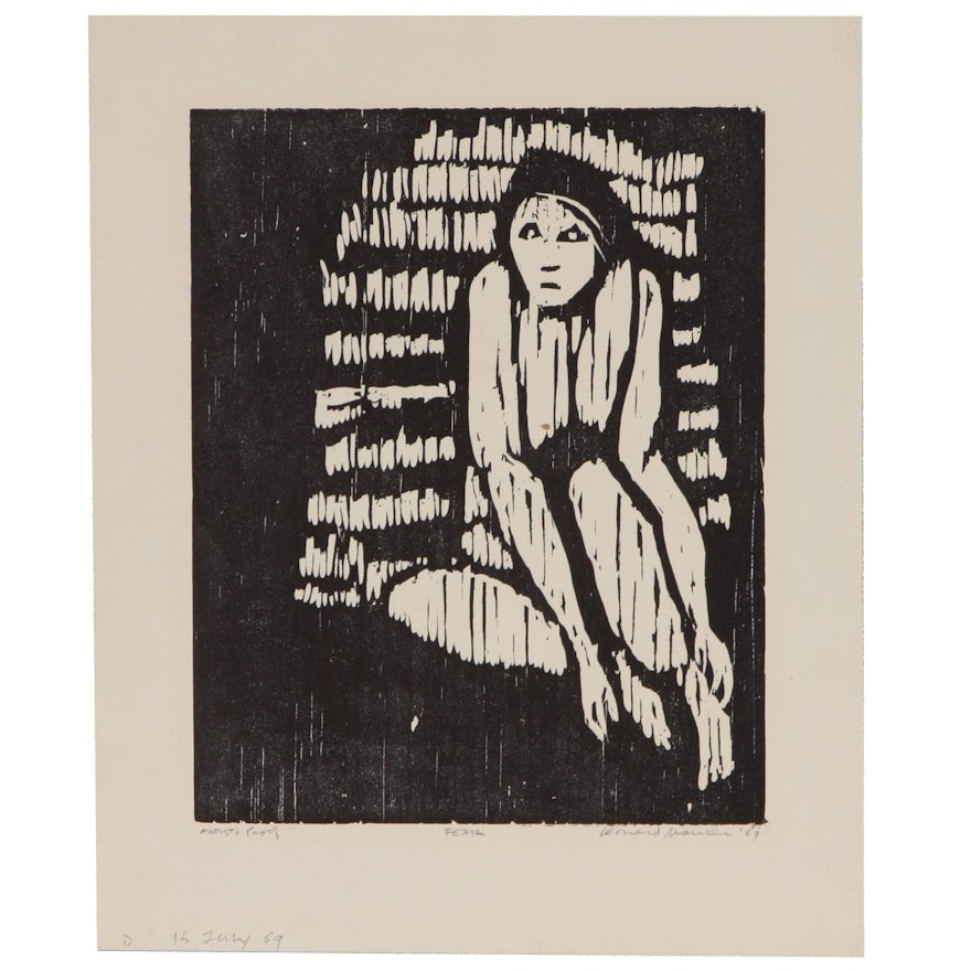 Leonard Maurer Woodcut "Fear,"1969