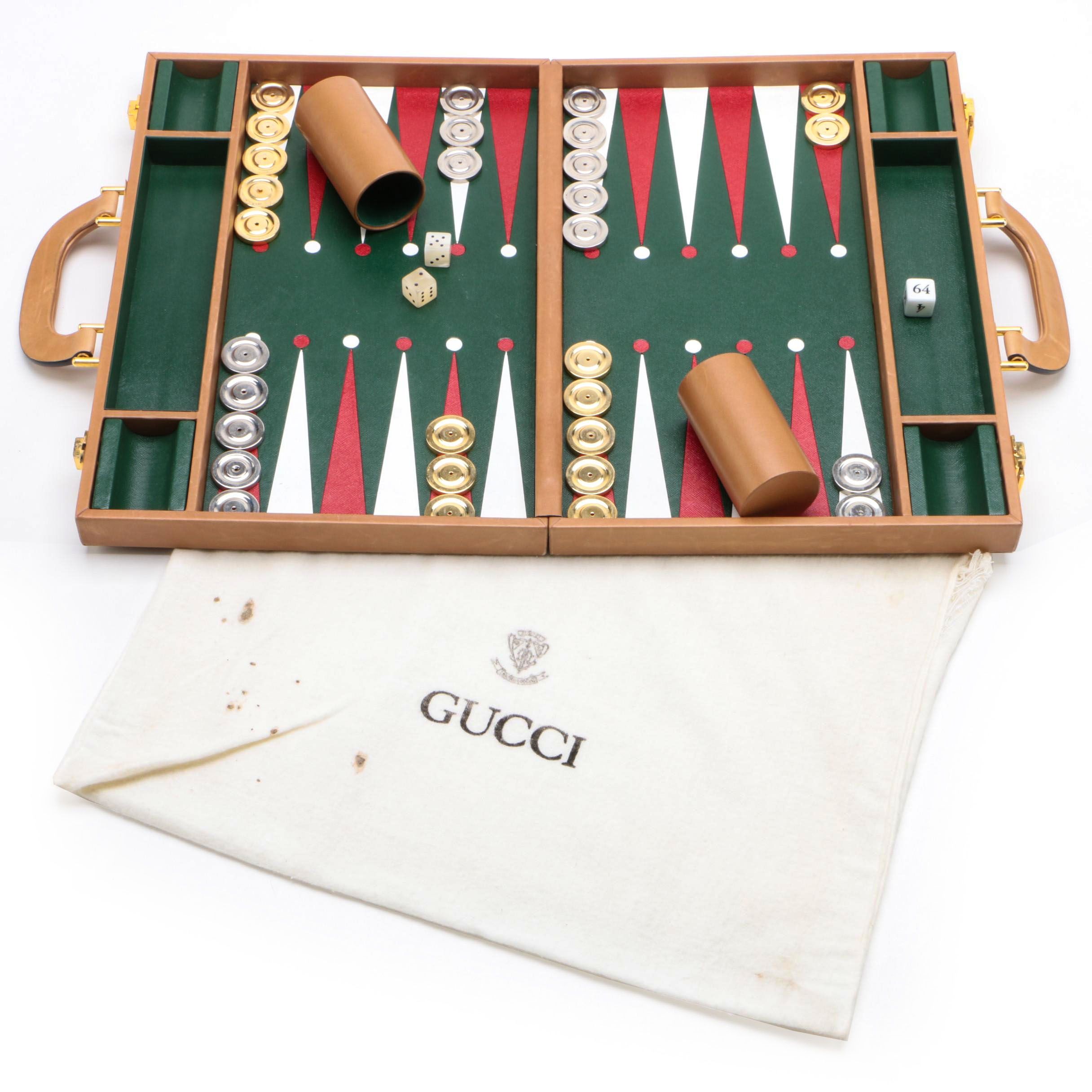 Gucci Backgammon Travel Set in Tan Pigskin Leather, 1970s Vintage