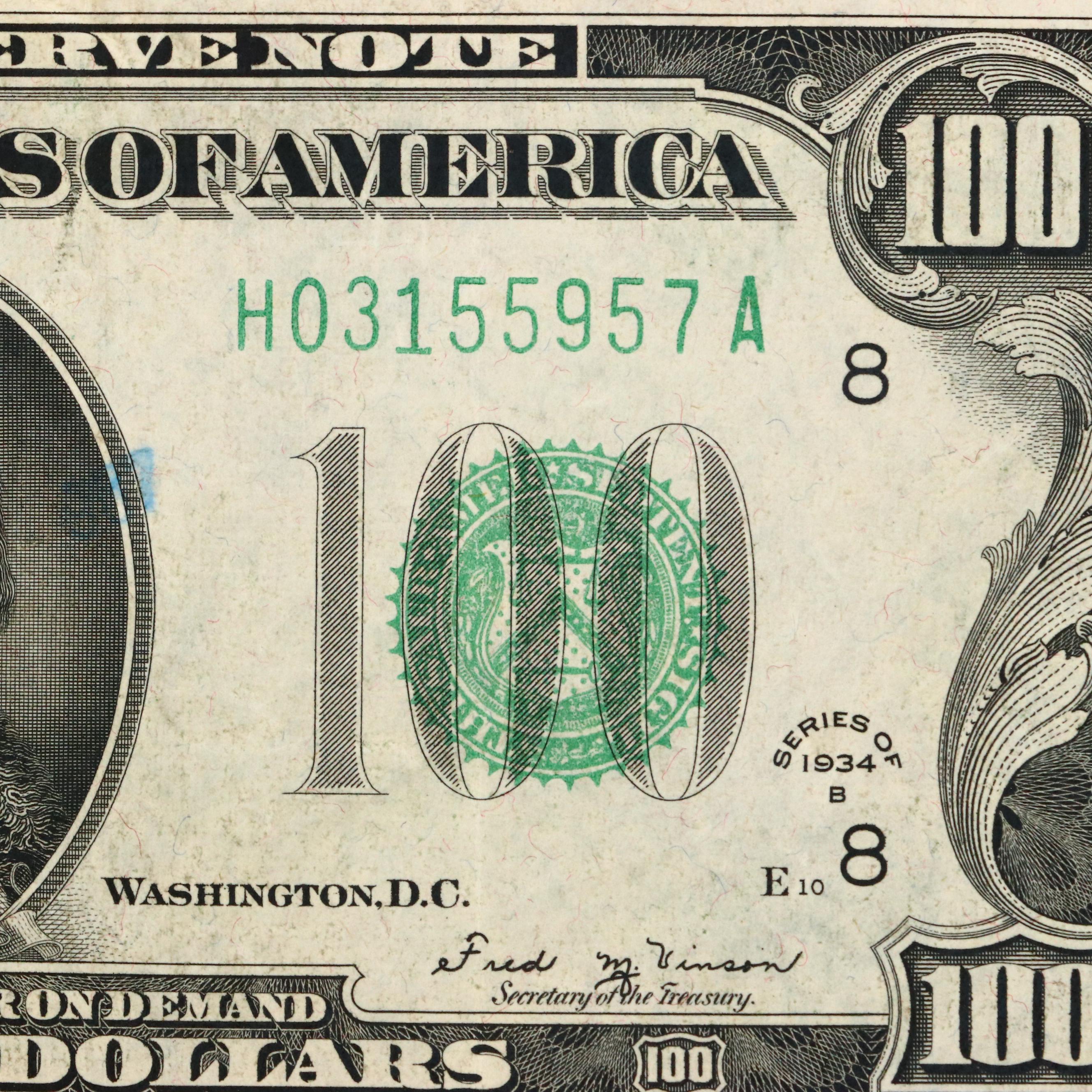 Series of 1934 B $100 Federal Reserve Julian/Morgenthau Note with Green Seal