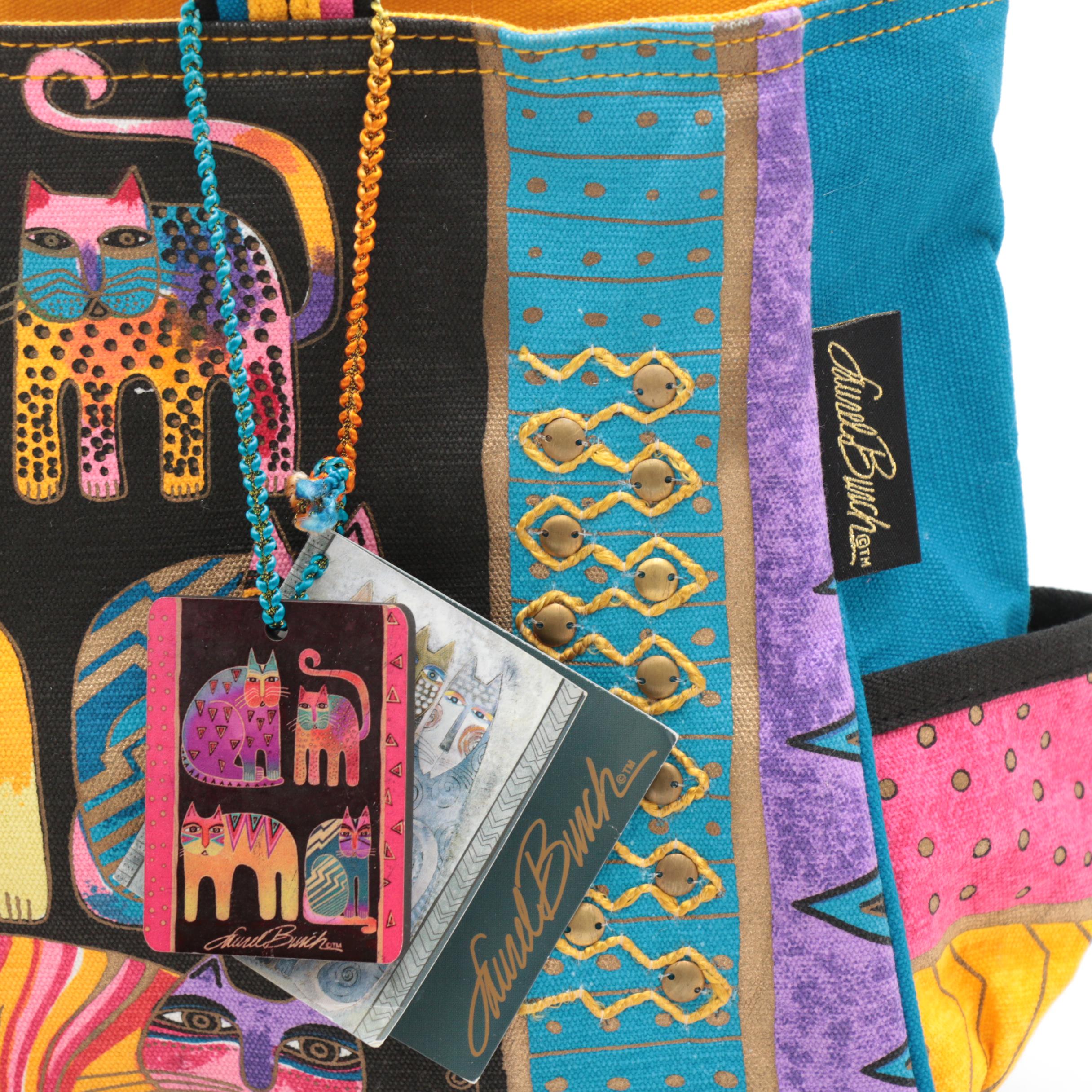 Laurel Burch Multicolor Feline Printed Canvas Tote Bag
