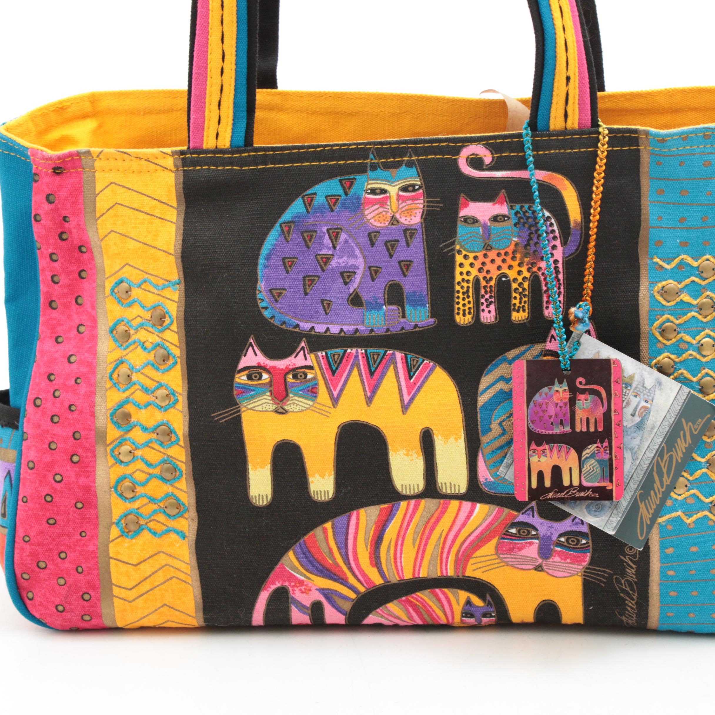 Laurel Burch Multicolor Feline Printed Canvas Tote Bag