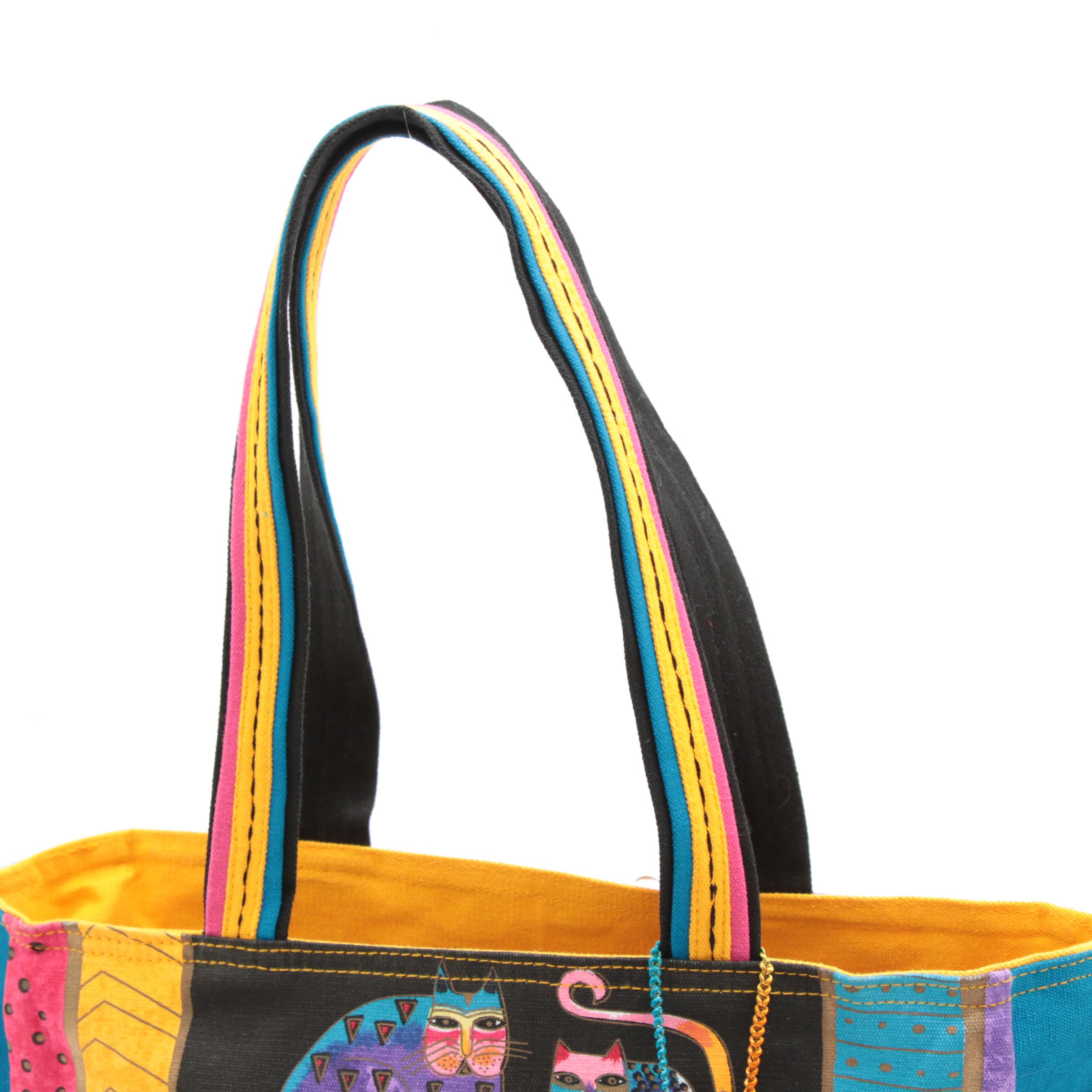 Laurel Burch Multicolor Feline Printed Canvas Tote Bag