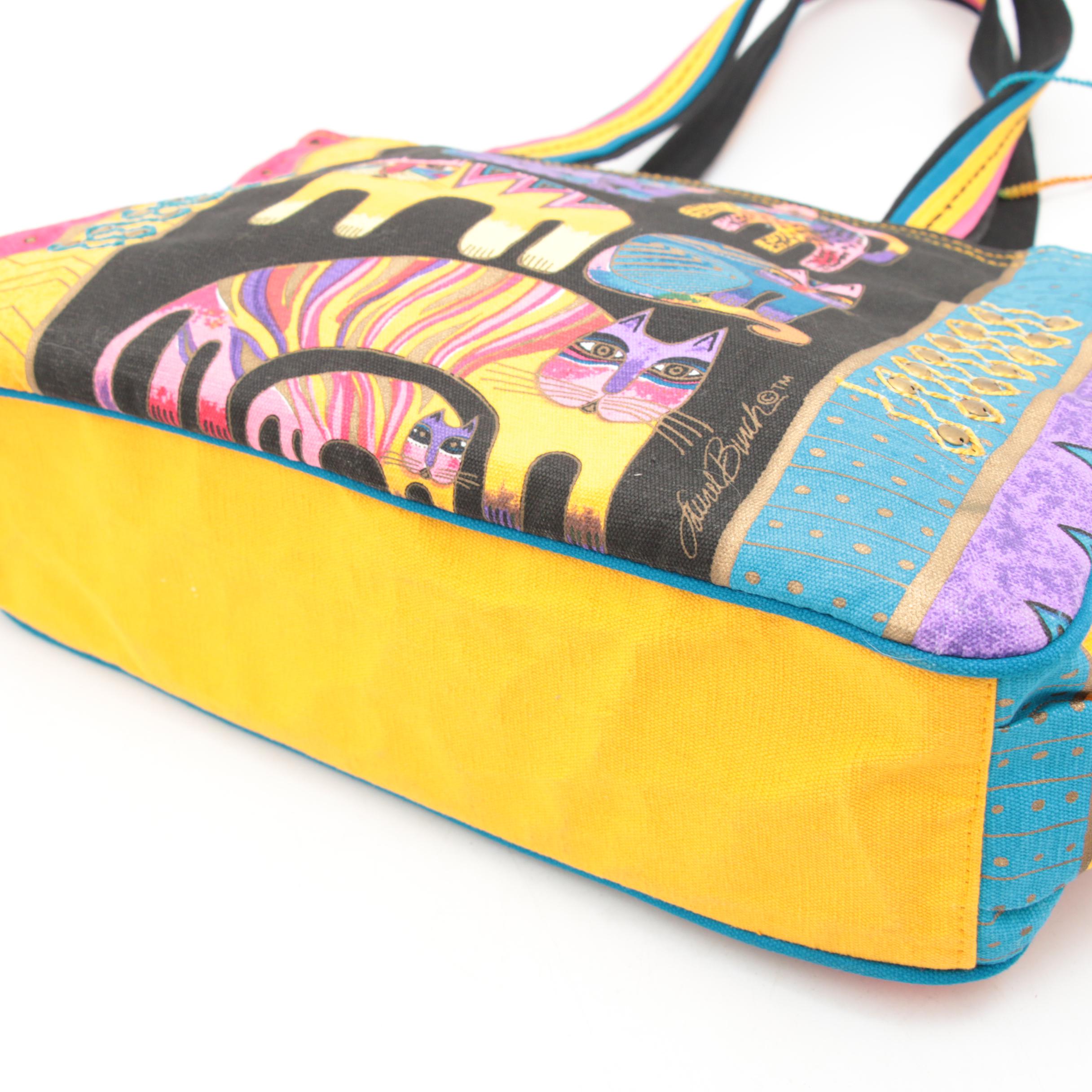 Laurel Burch Multicolor Feline Printed Canvas Tote Bag