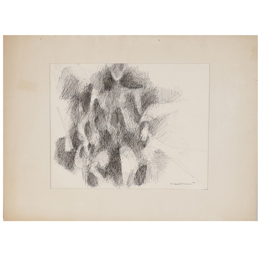 Leonard Maurer Abstract Figural Ink Drawing, 1966