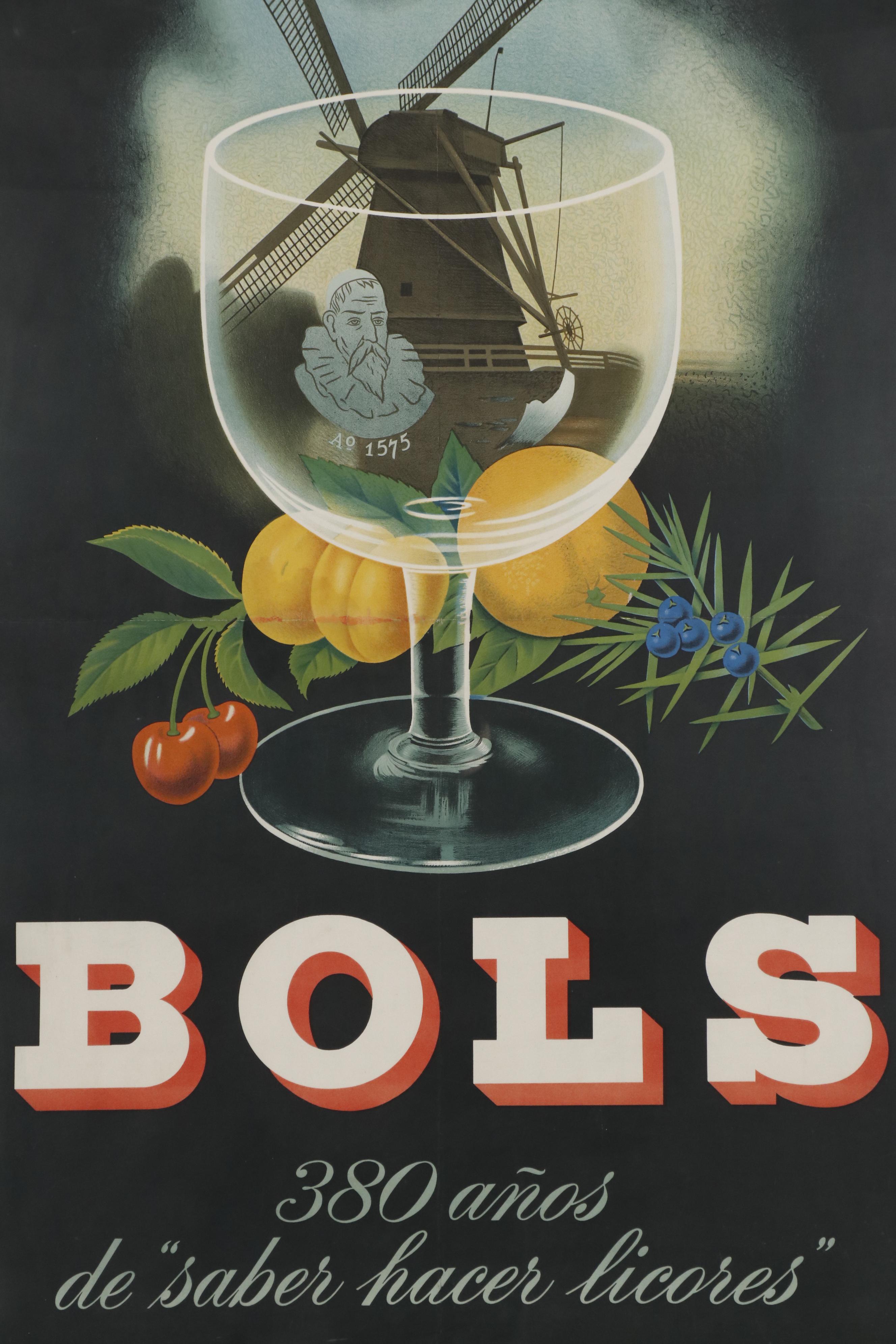 Bols Spirits Lithographic Advertising Poster, Mid-20th Century
