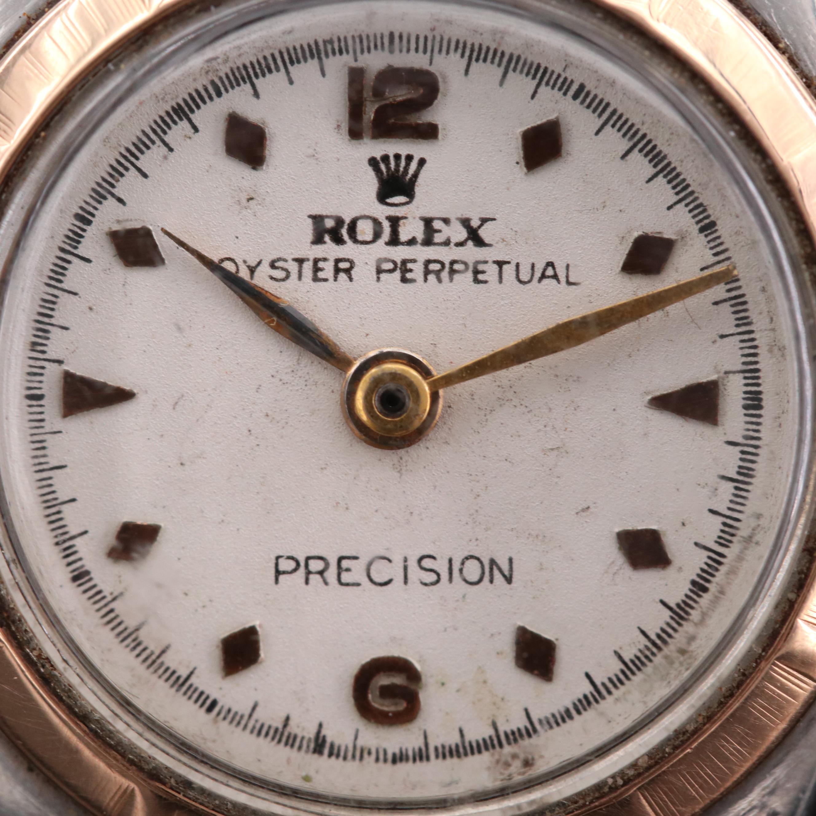 Rolex Oyster Perpetual 14K Gold and Stainless Steel Stem Wind Watch, 1950