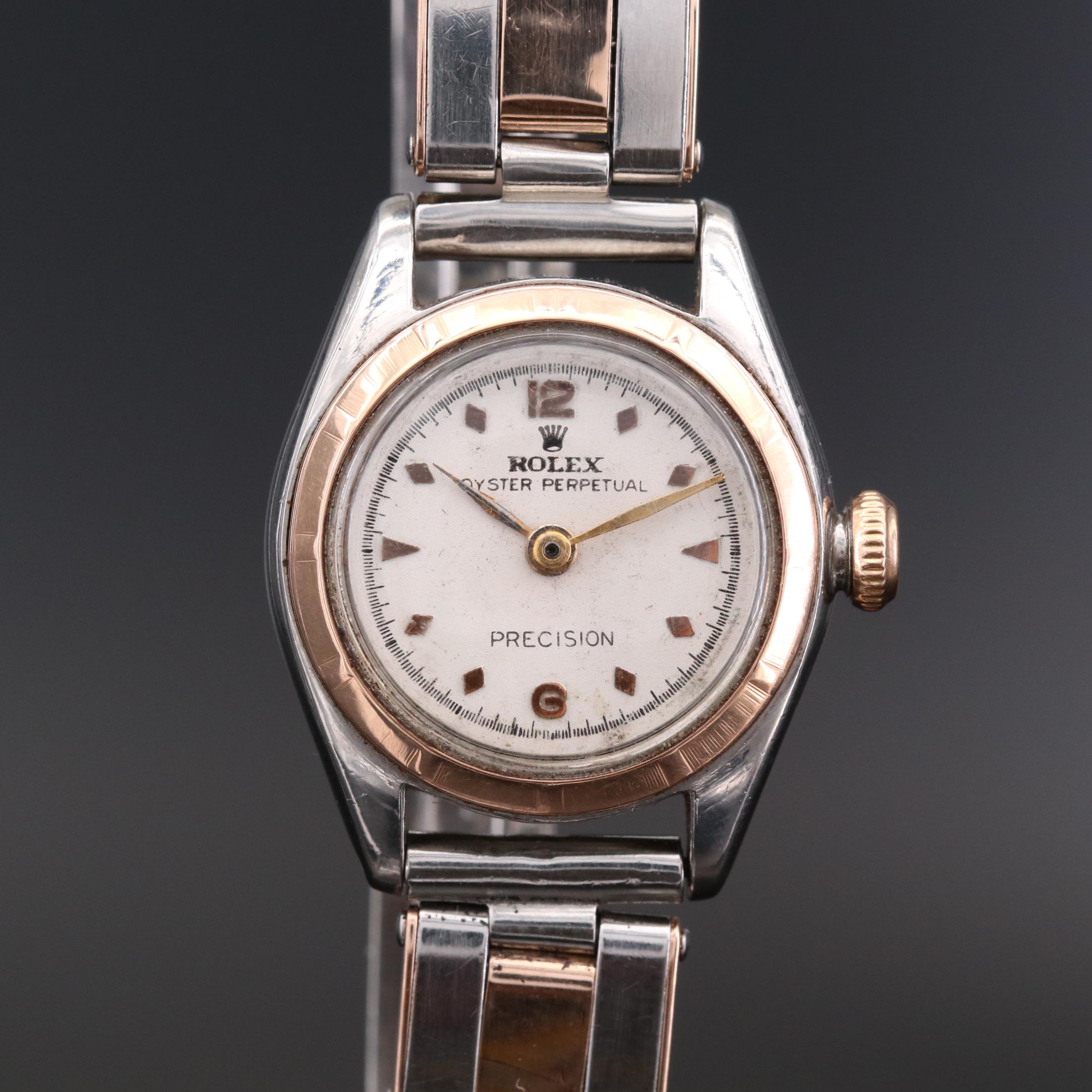 Rolex Oyster Perpetual 14K Gold and Stainless Steel Stem Wind Watch, 1950