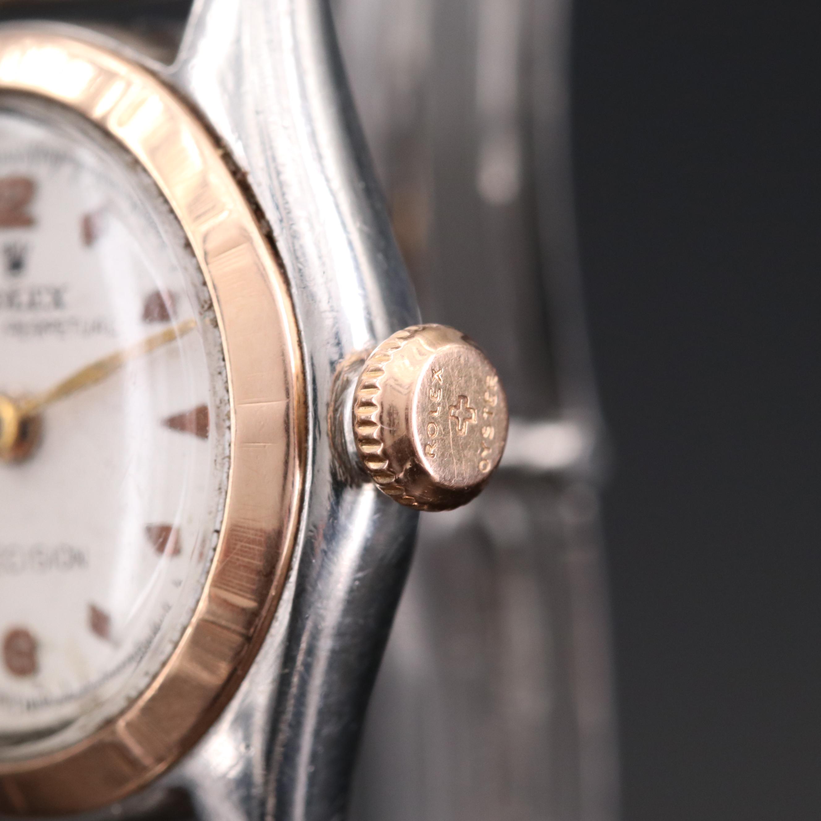 Rolex Oyster Perpetual 14K Gold and Stainless Steel Stem Wind Watch, 1950