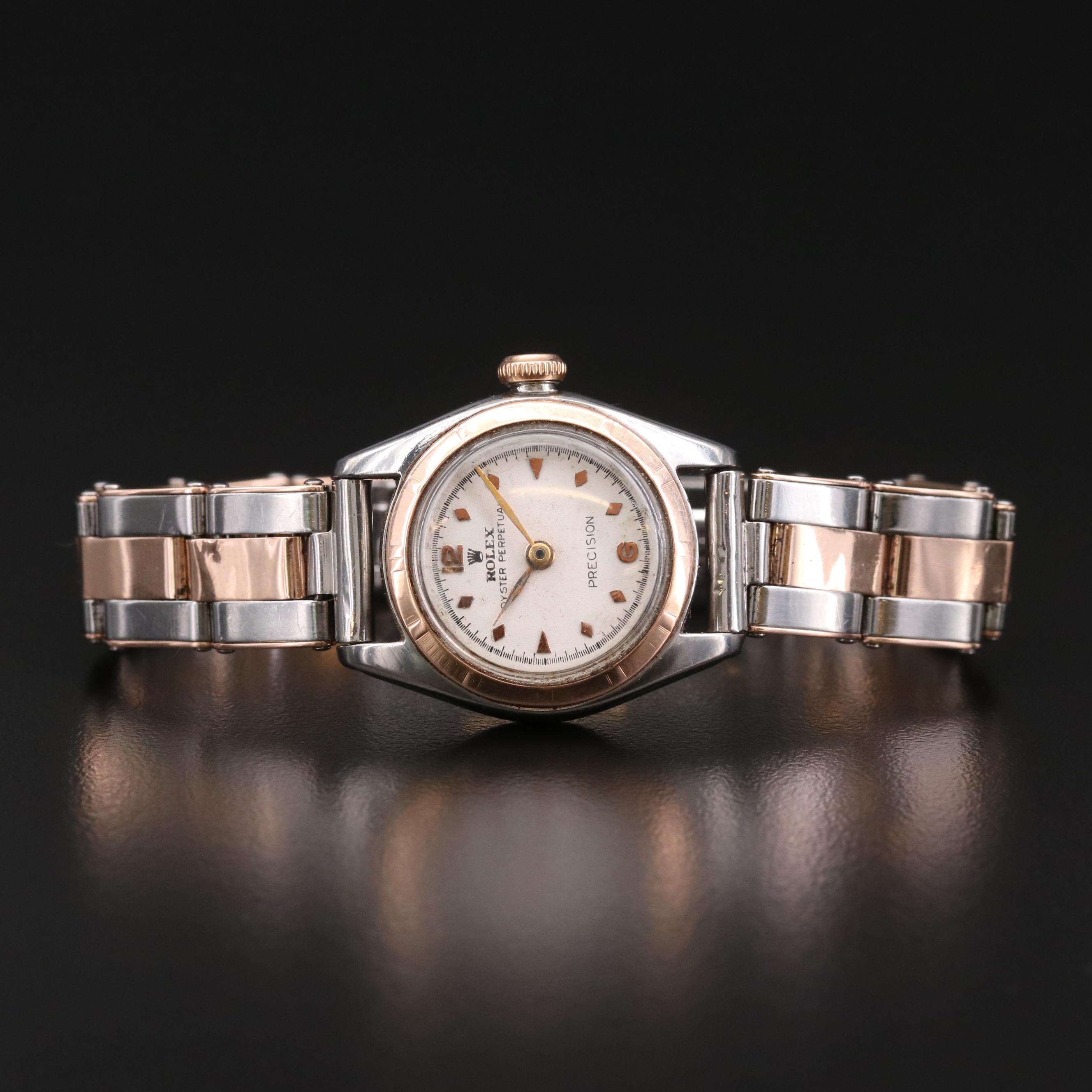 Rolex Oyster Perpetual 14K Gold and Stainless Steel Stem Wind Watch, 1950