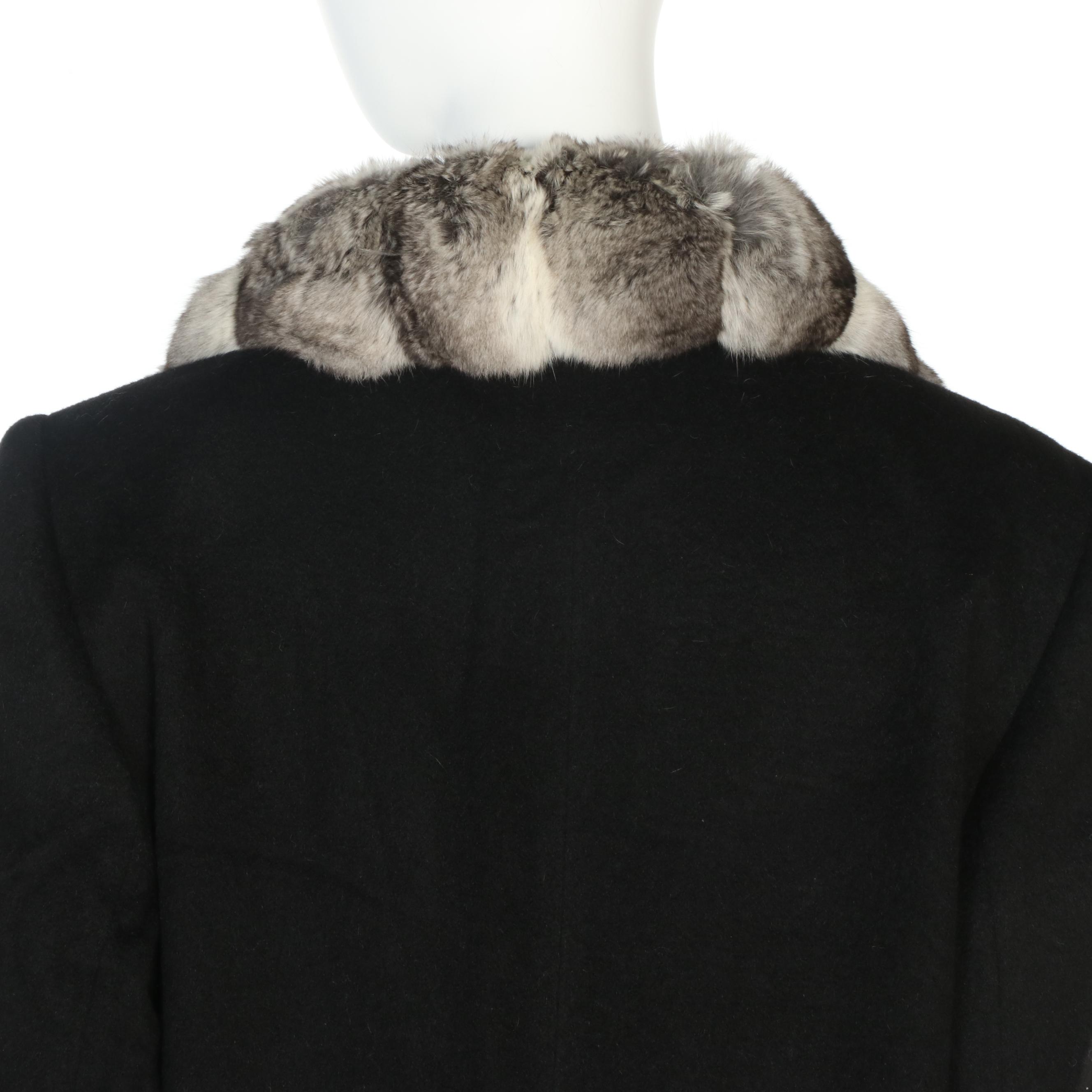Saks Fifth Avenue Collection Black Fleurette Camel Hair and Chinchilla Fur Coat