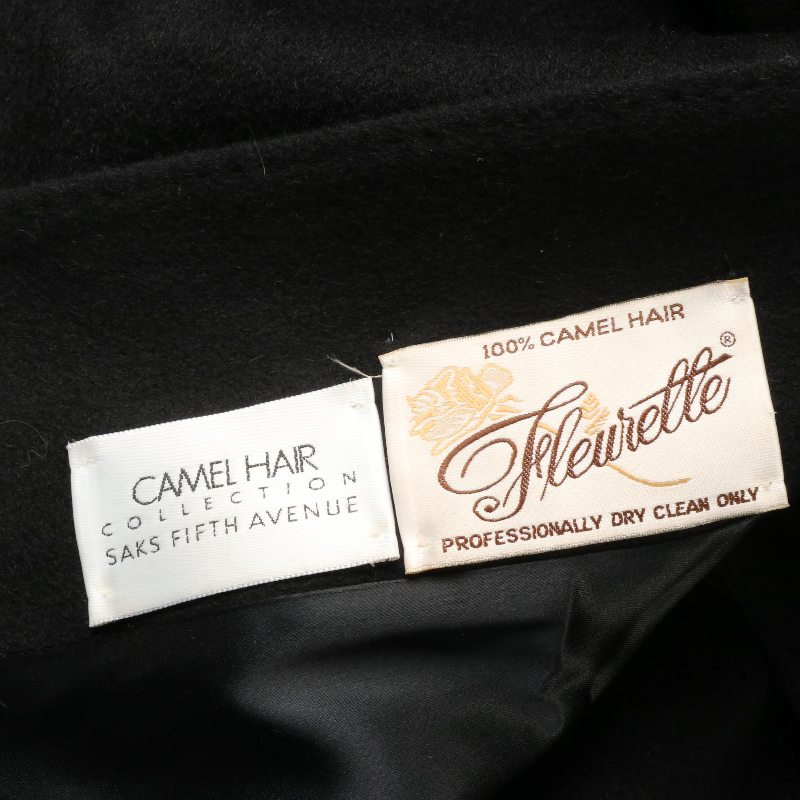 Saks Fifth Avenue Collection Black Fleurette Camel Hair and Chinchilla Fur Coat