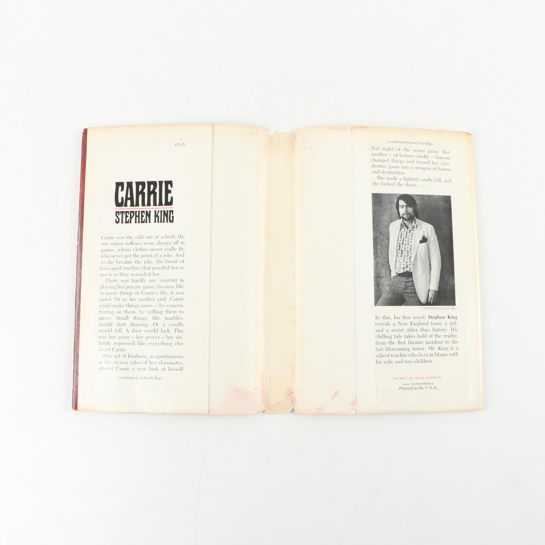 First Edition, First Printing "Carrie" by Stephen King with Dust Jacket, 1974