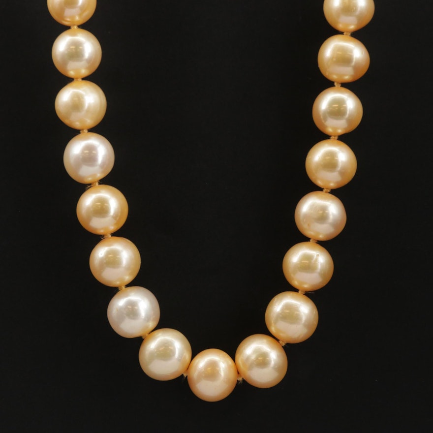 Yellow Orange Pearl Necklace with 14K Gold Clasp