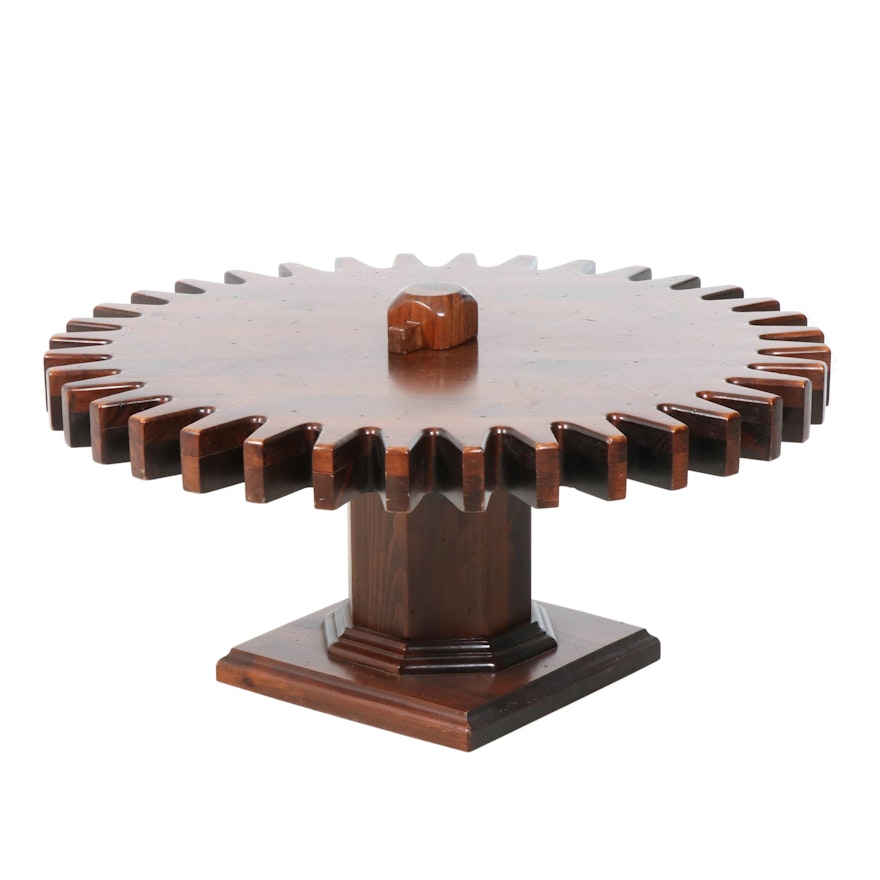 Ethan Allen Rotating Gear Pine Coffee Table, Late 20th Century