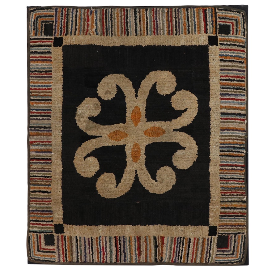 American Folk Art Hooked Rug Wall Hanging, Early 20th Century