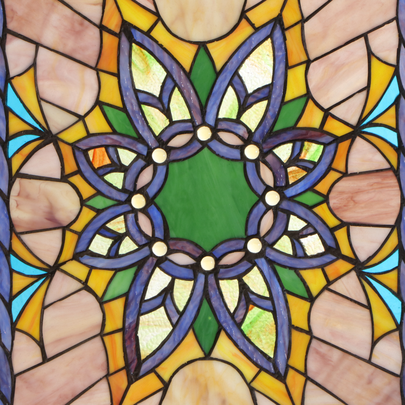 Framed Stained Glass Window with Woven Cable Border, Late 20th Century