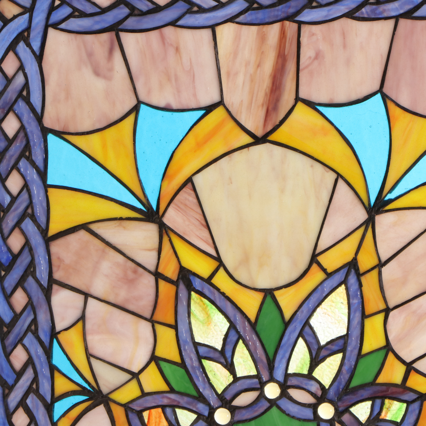 Framed Stained Glass Window with Woven Cable Border, Late 20th Century