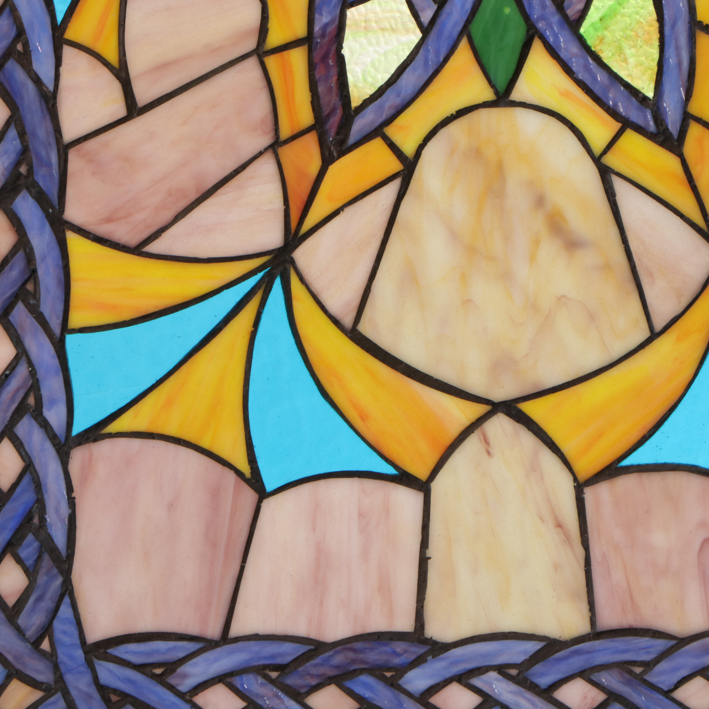 Framed Stained Glass Window with Woven Cable Border, Late 20th Century