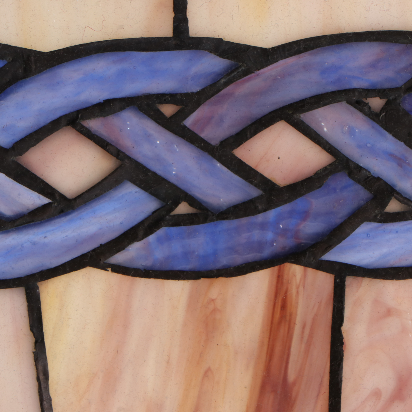 Framed Stained Glass Window with Woven Cable Border, Late 20th Century