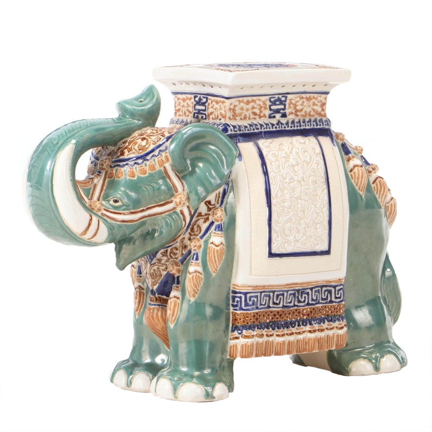 Glazed Ceramic Elephant End Table