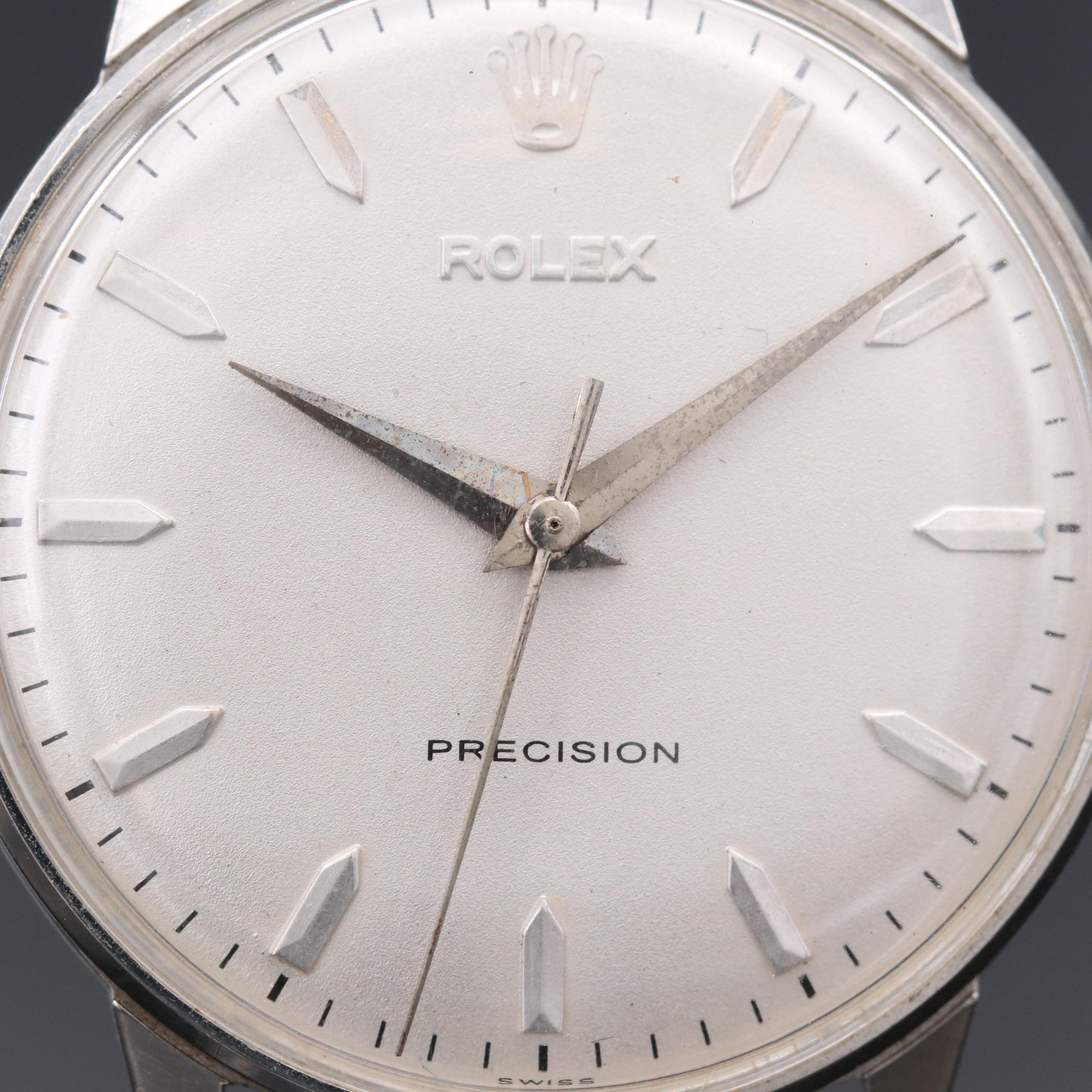 Stainless Steel Rolex Precision Stem Wind Watch