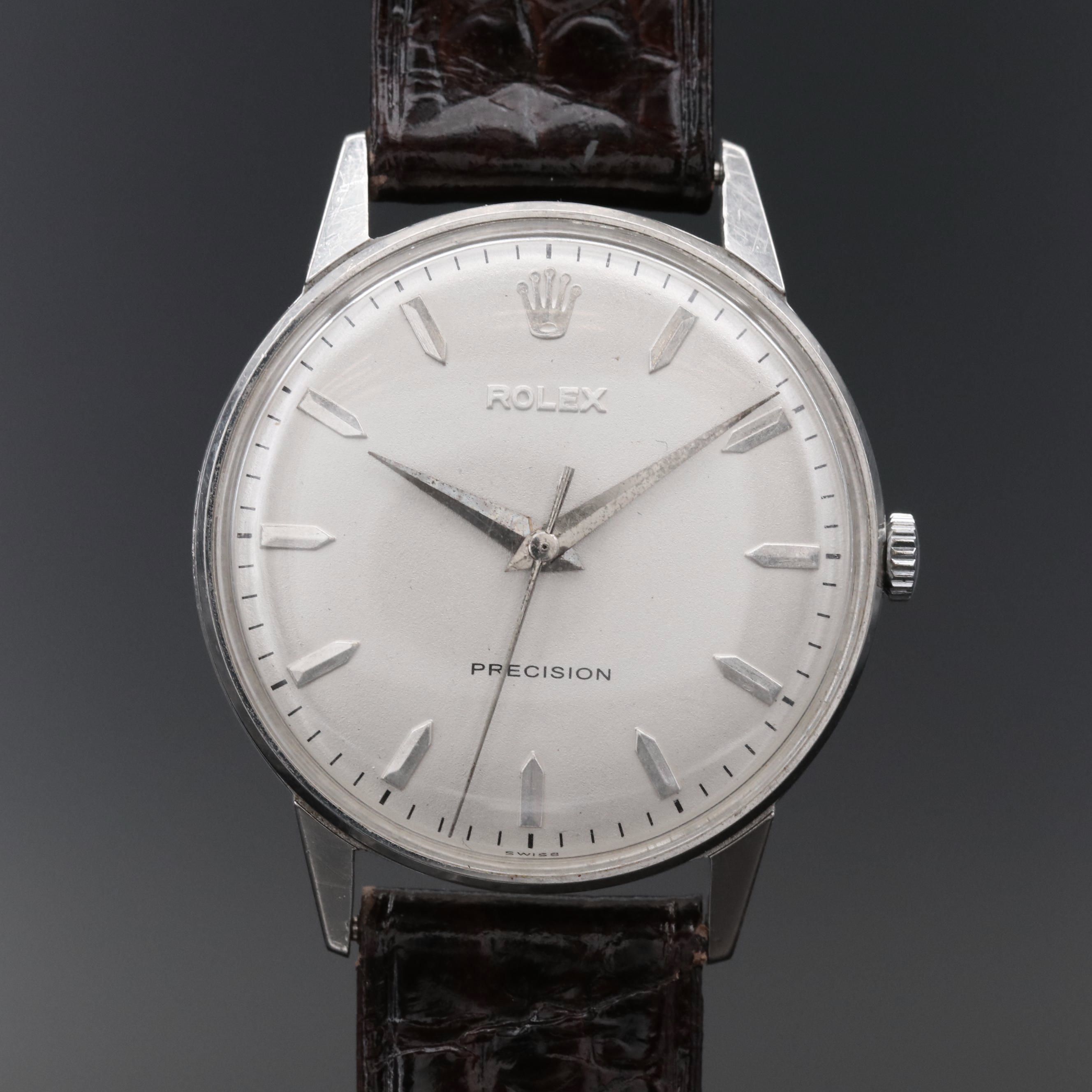 Stainless Steel Rolex Precision Stem Wind Watch