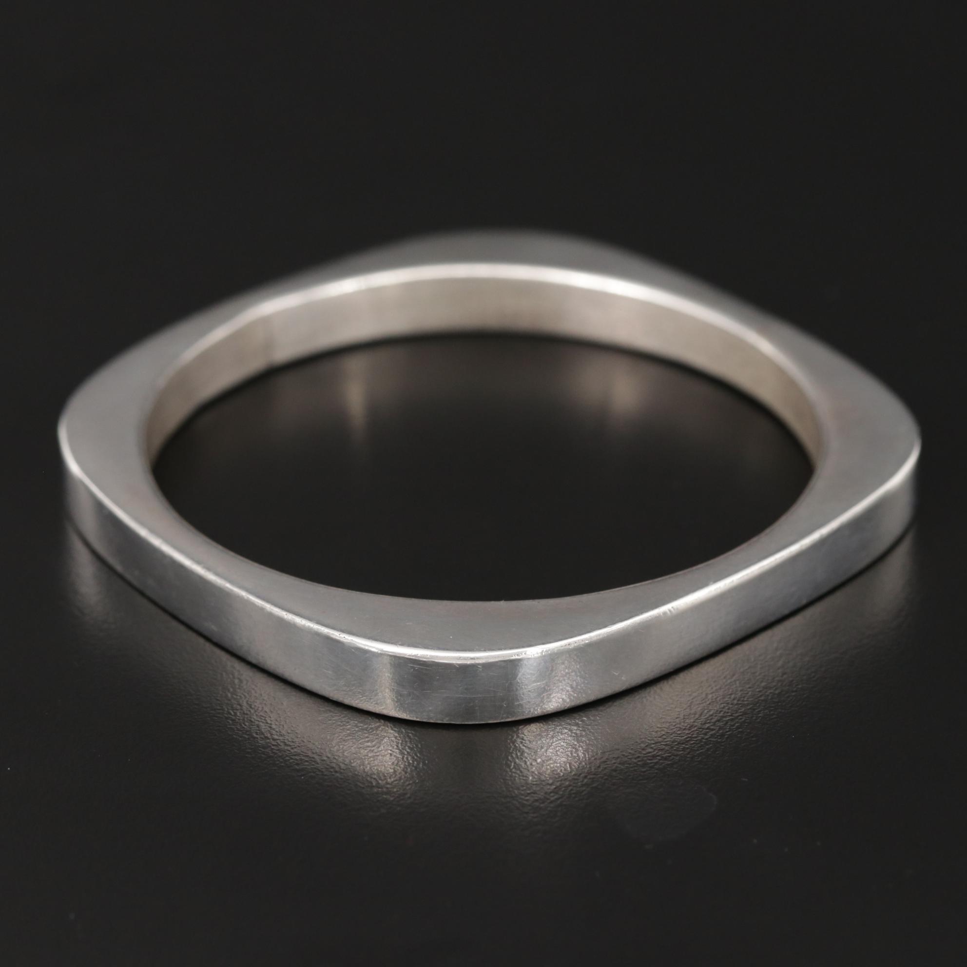 Mexican Sterling Silver Hollow Formed Geometric Bangle Bracelet