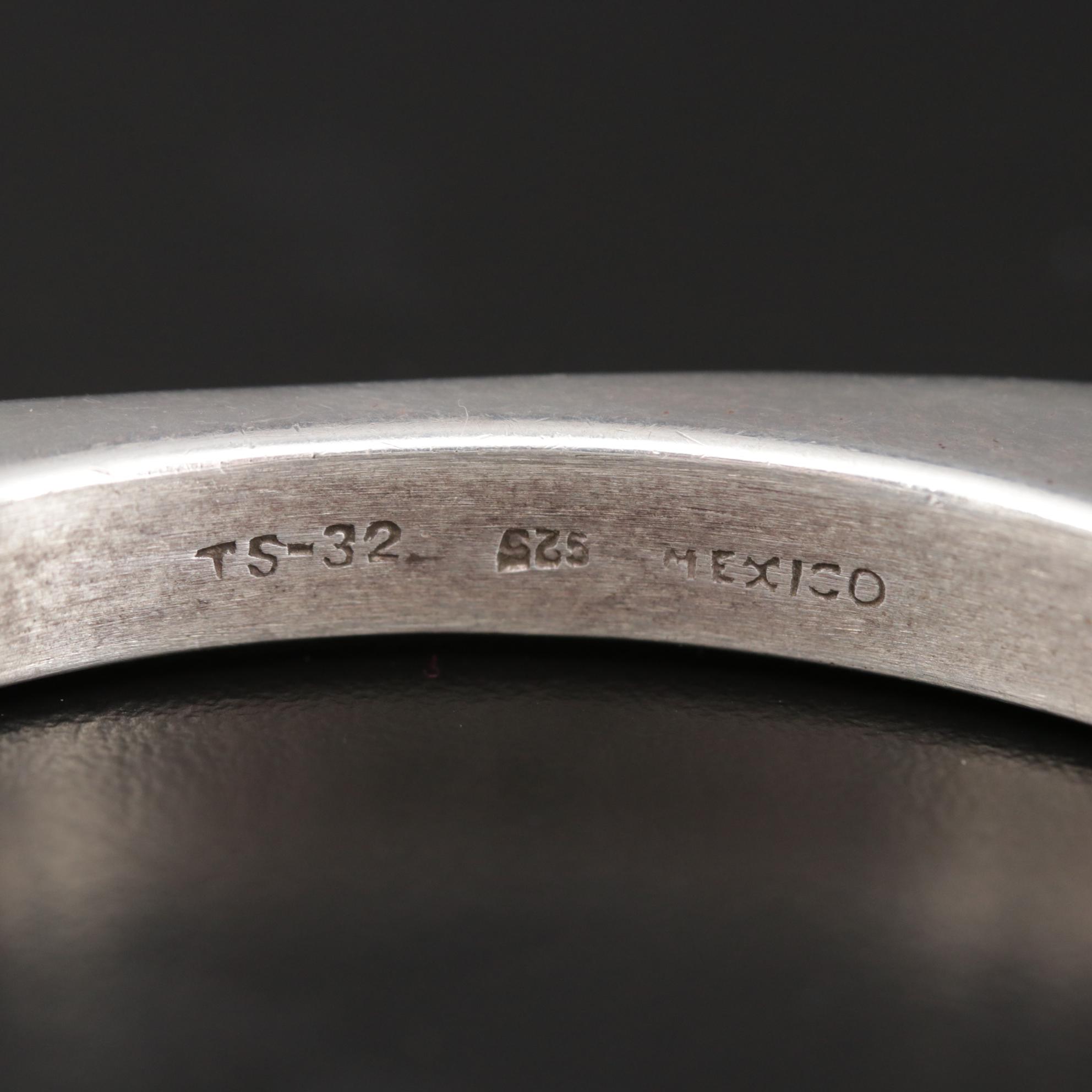 Mexican Sterling Silver Hollow Formed Geometric Bangle Bracelet