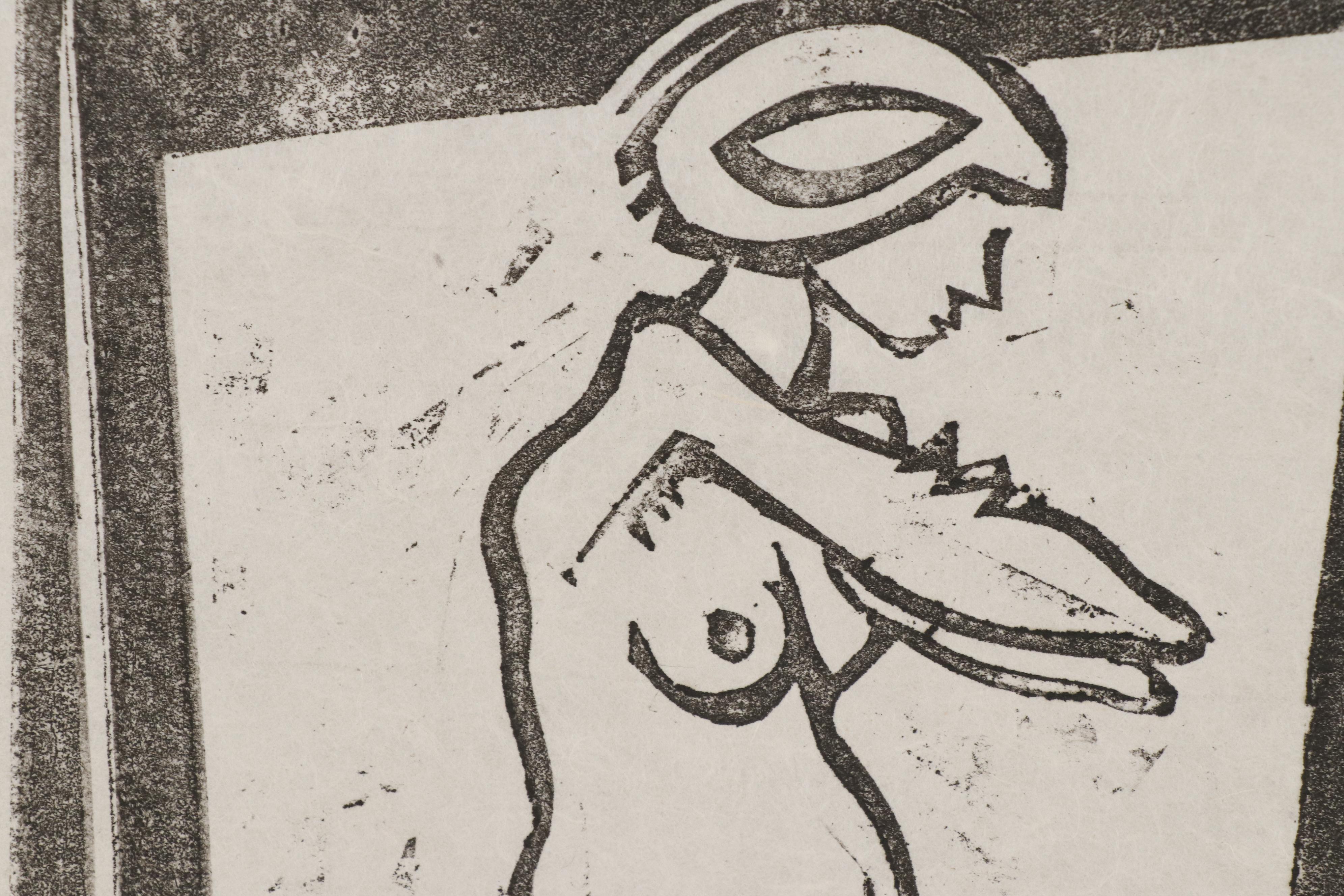 Leonard Maurer Woodcut of Kneeling Female Nude, 1961