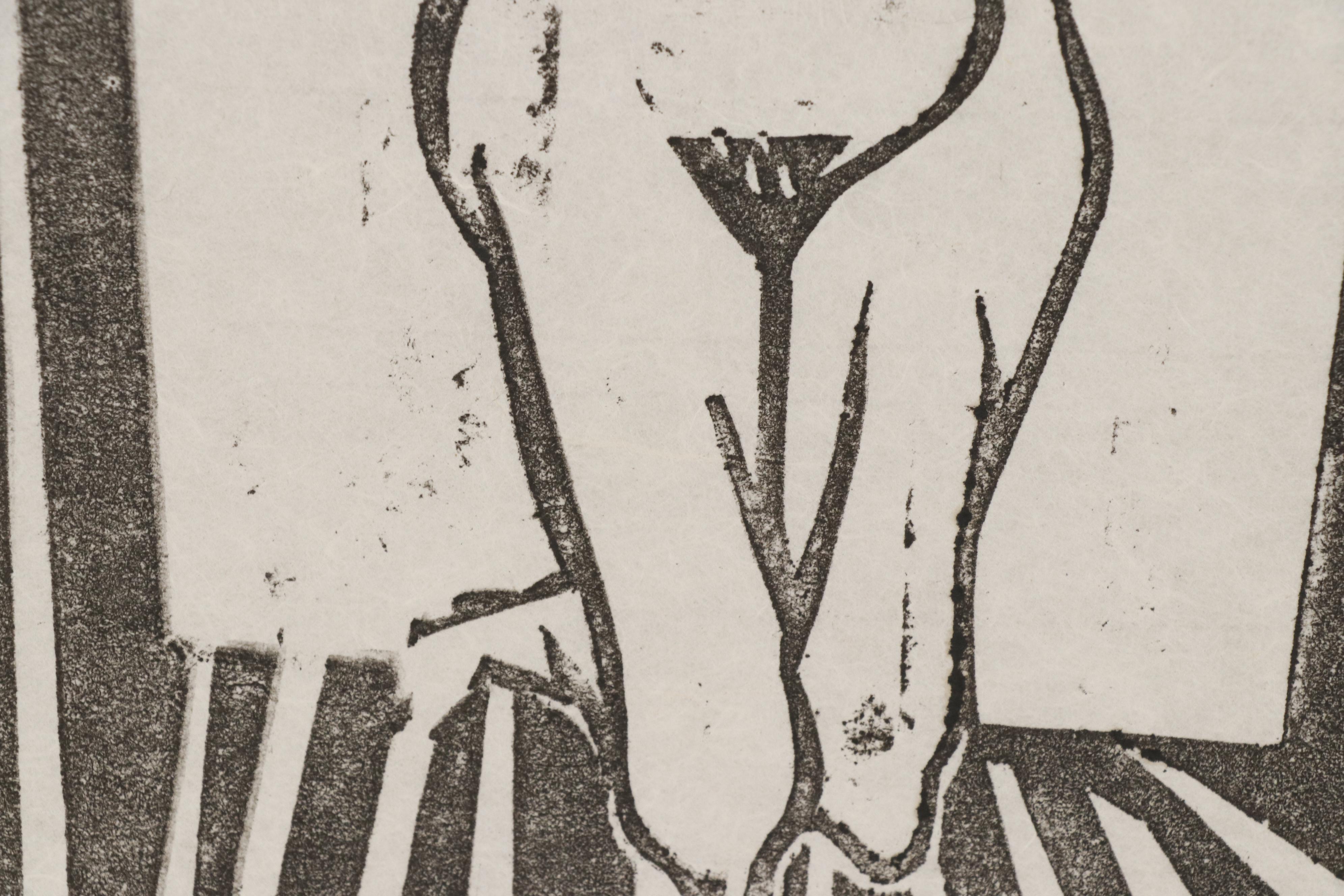 Leonard Maurer Woodcut of Kneeling Female Nude, 1961